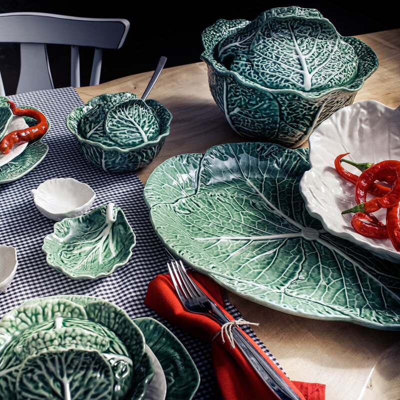 Cabbage serveringsfat 43x32 cm kålblad grønn