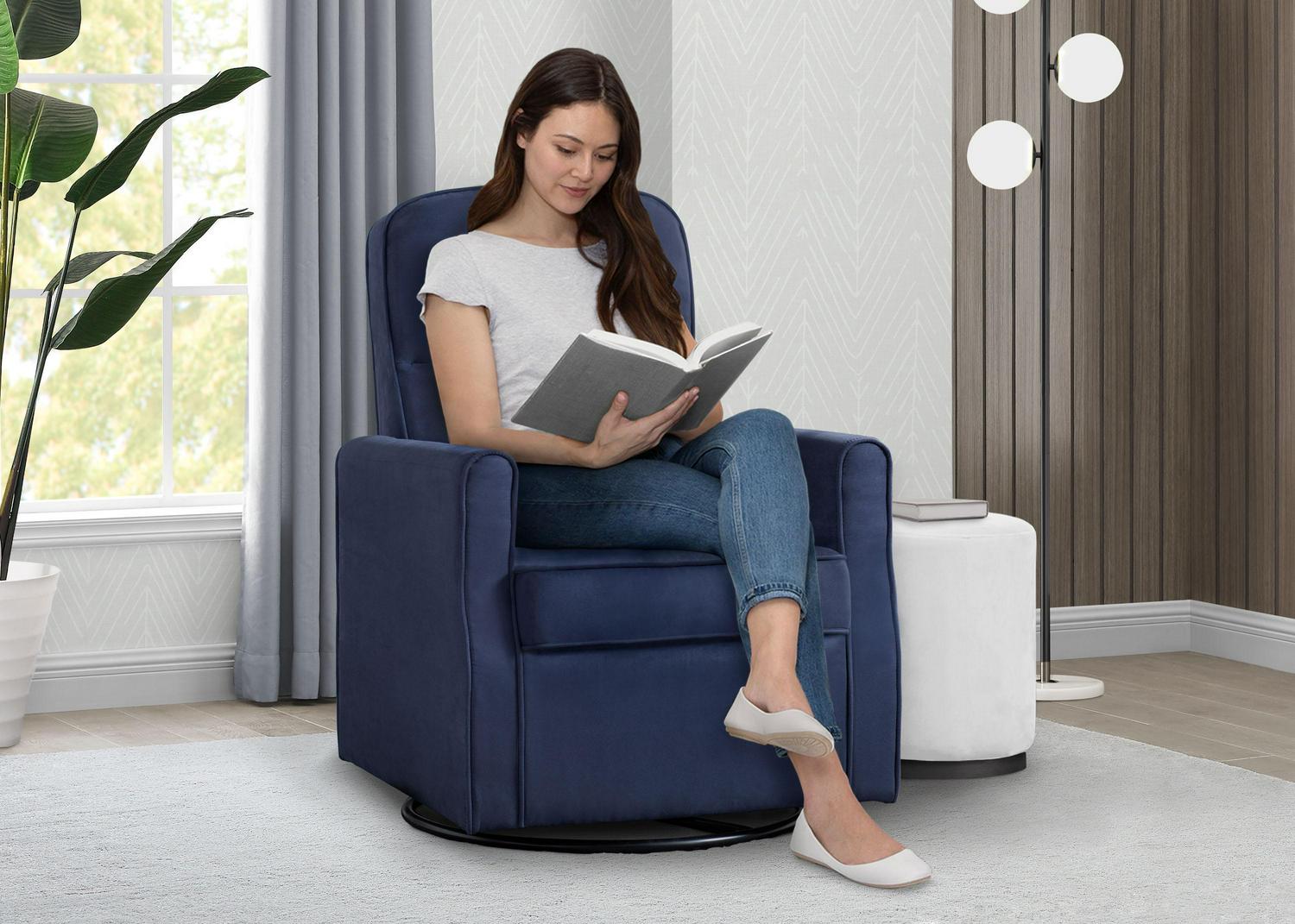 Delta Children Clair Slim Nursery Glider Swivel Rocker Chair. Navy