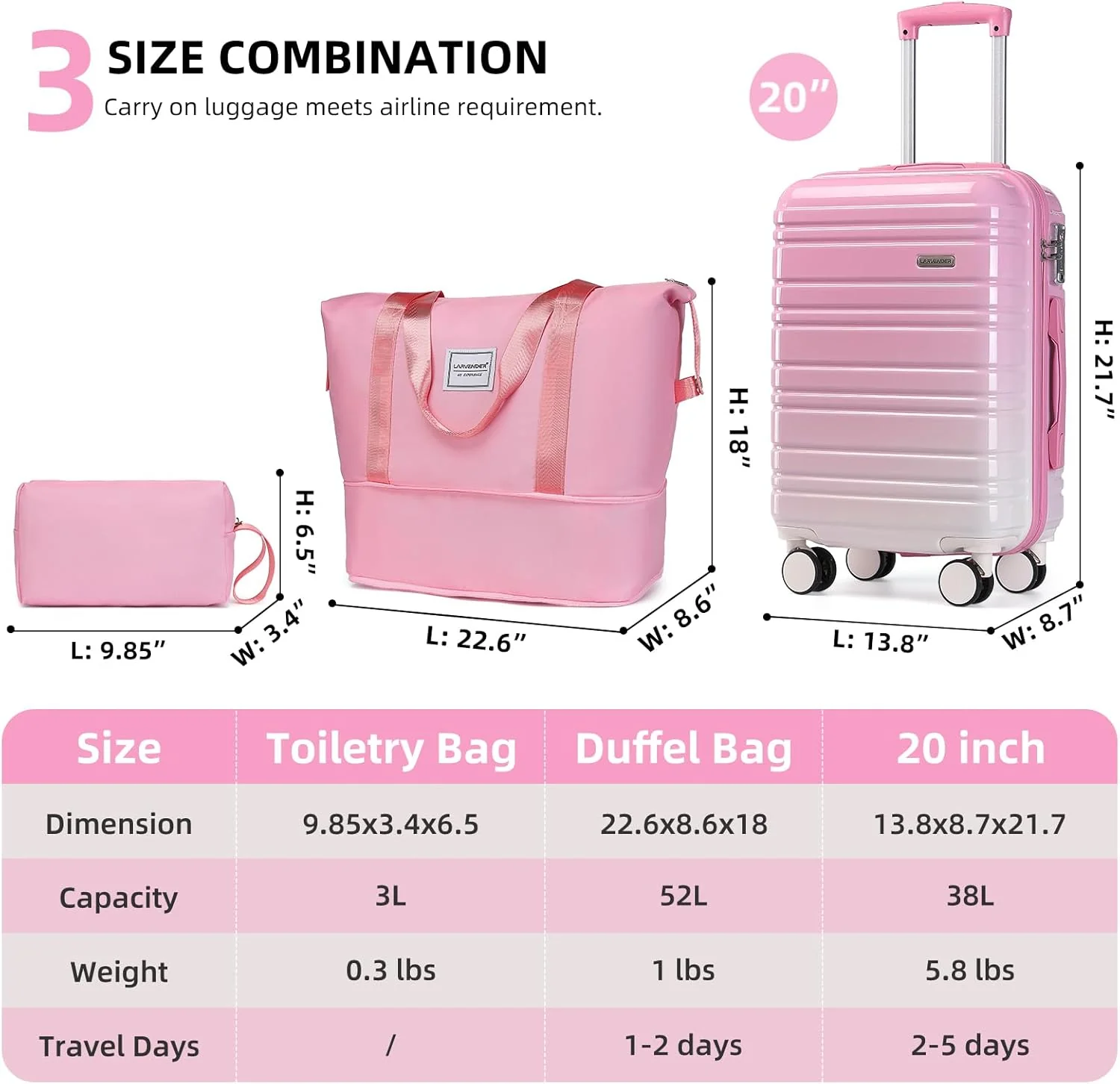 Ensemble de 6 valises, ensemble de valises rigides extensibles avec roulettes multidirectionnelles, ensemble de bagages à roulettes légers