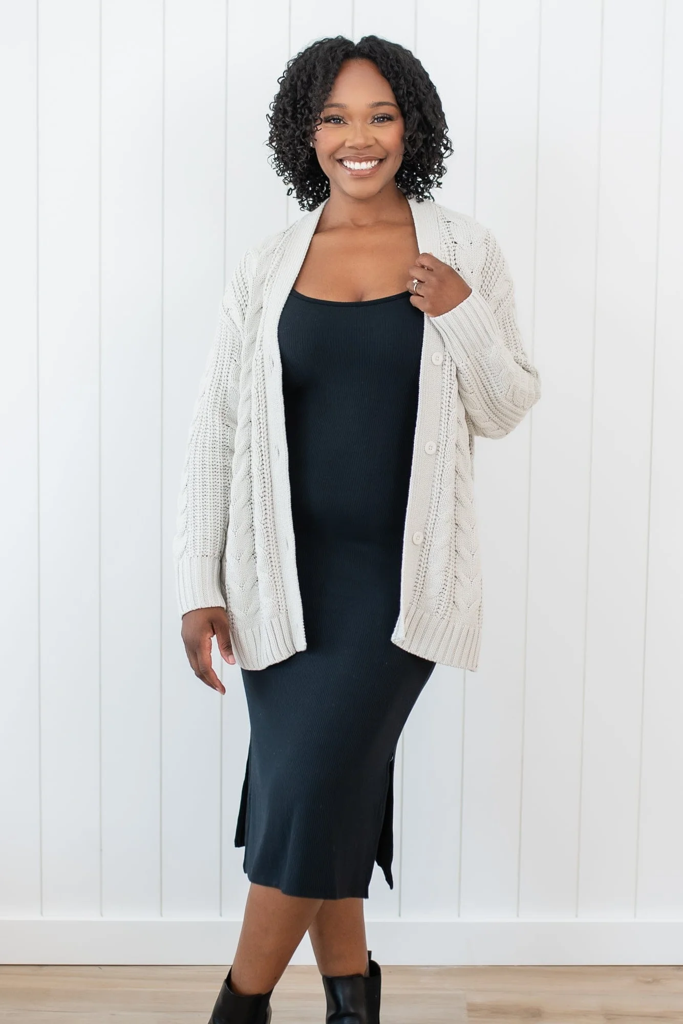 Cable Knit Adult Cardigan in Oat
