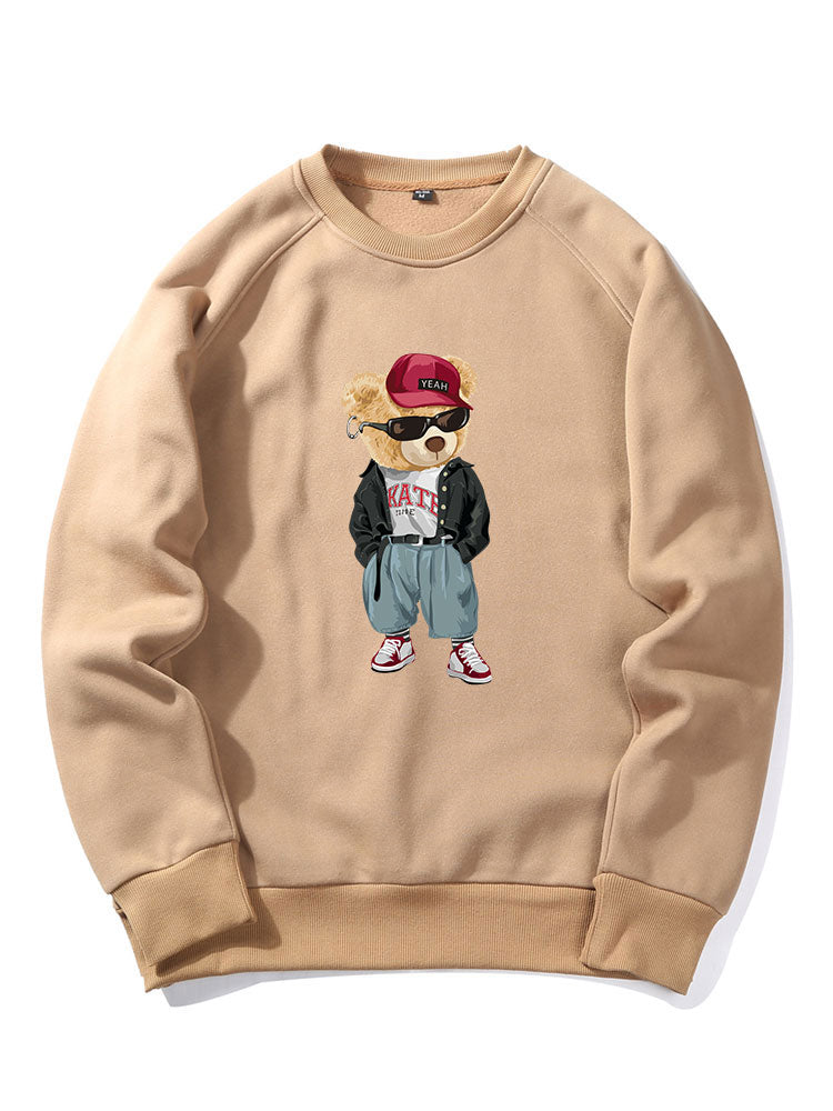 Sweat-shirt à manches raglan imprimé ours style hip-hop