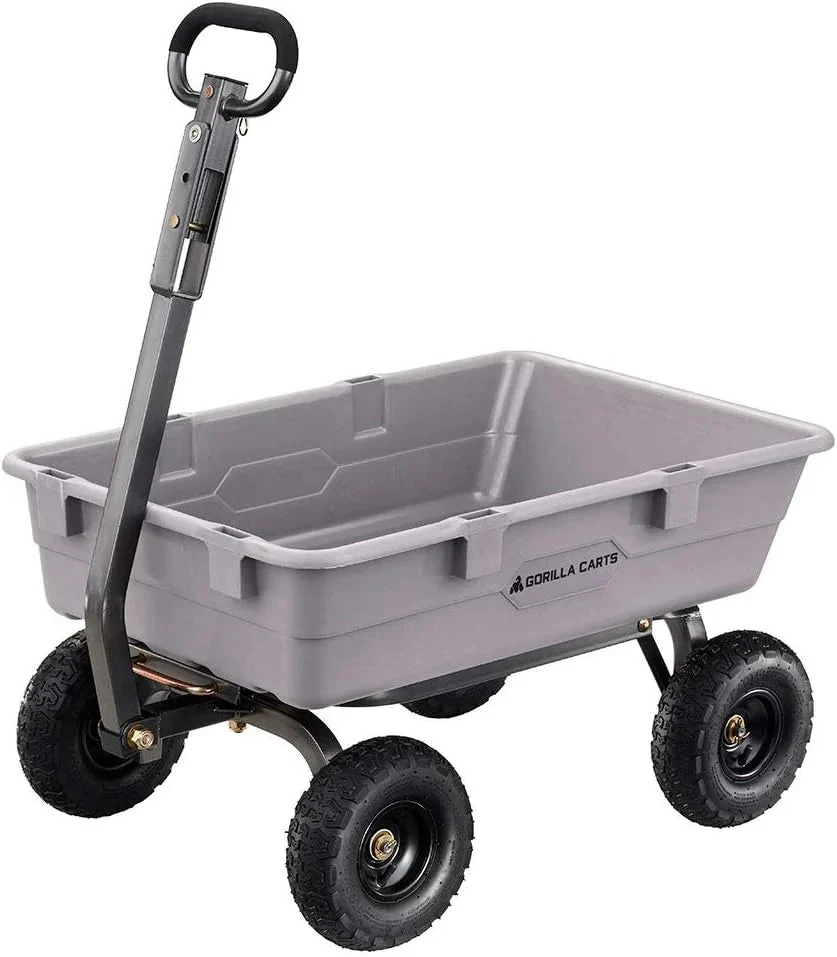 Heavy Duty Poly Utility Dump Wagon Garden Cart W/pneumatic Tires, 6 Cu ft - 1200 lb Capacity Outdoor Wheelbarrow for Yard, Landscaping &…