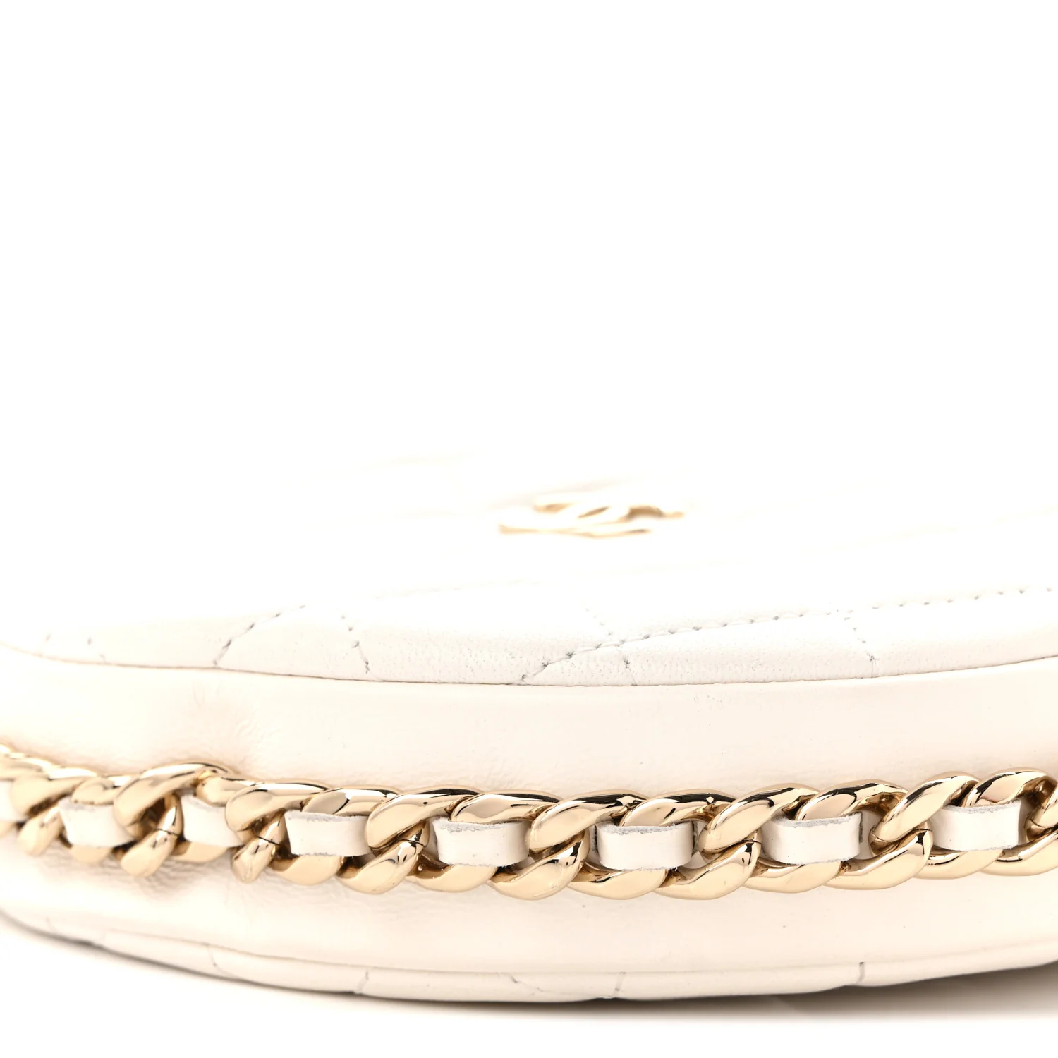 Lambskin Quilted Chain Around Pouch Hobo White