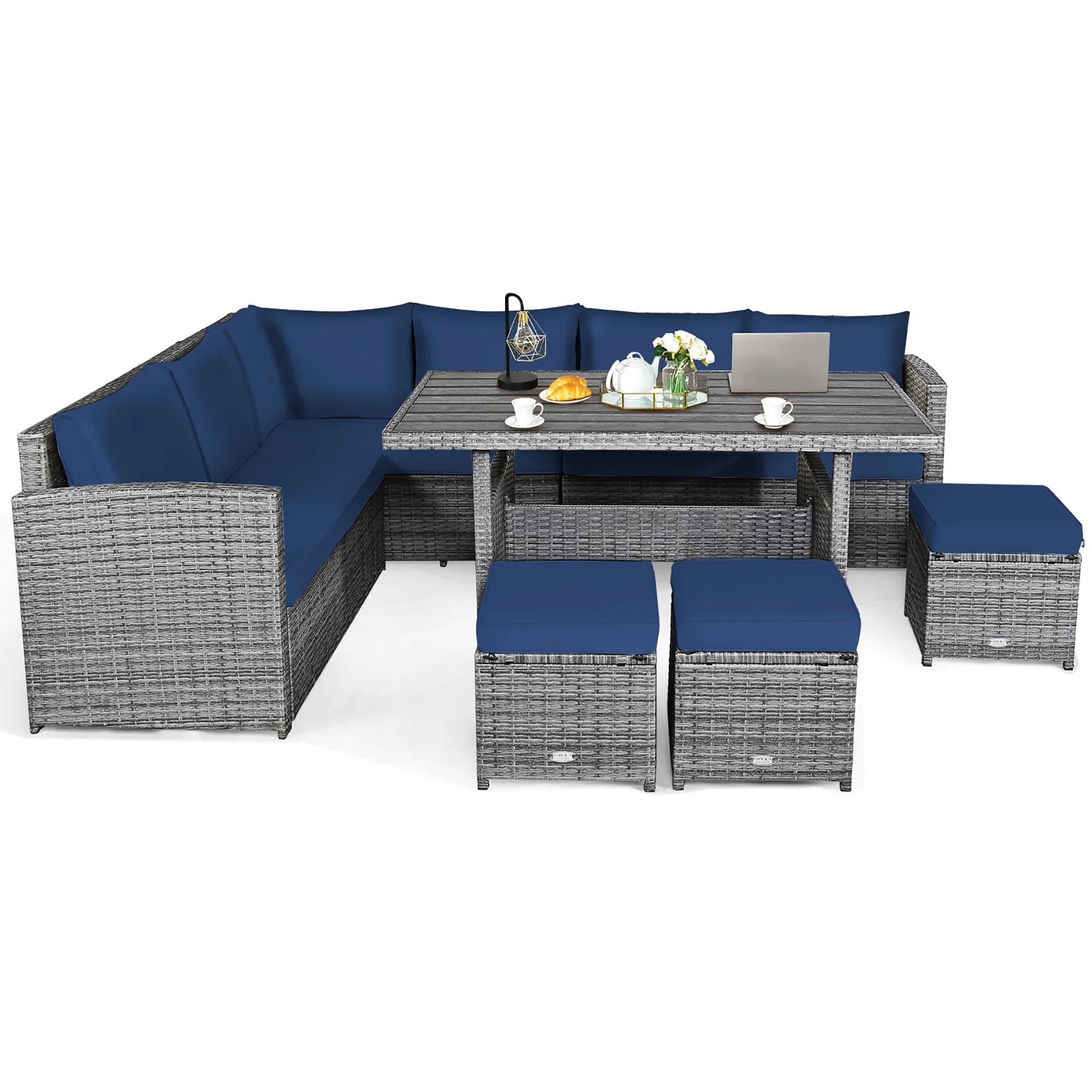 Costway 7 PCS Patio Rattan Dining Set Sectional Sofa Couch Ottoman Garden Red