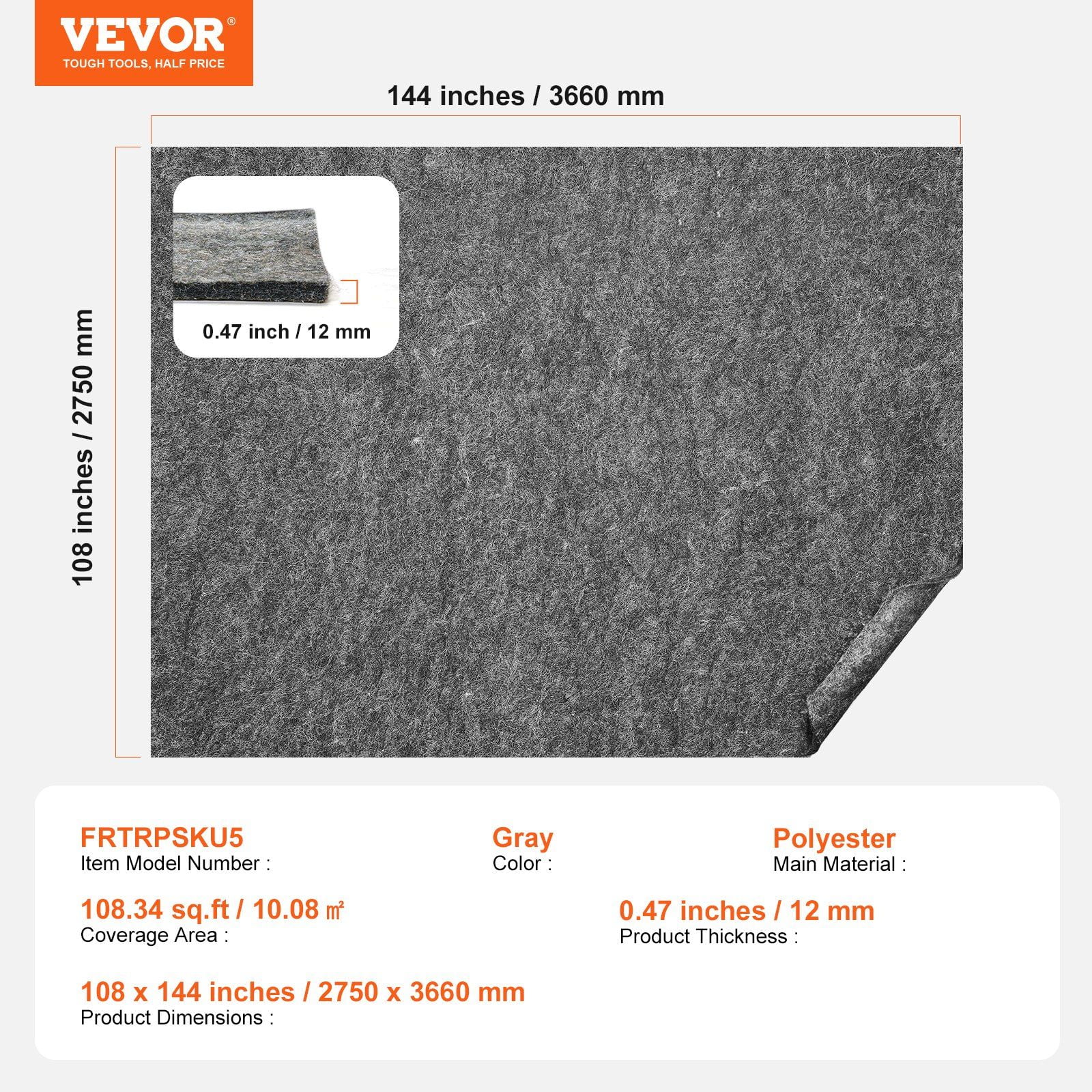 Extra Thick 0.47" Rug Pad Gripper 9x12 Feet - Slip-Proof Floor Protector for All Surfaces