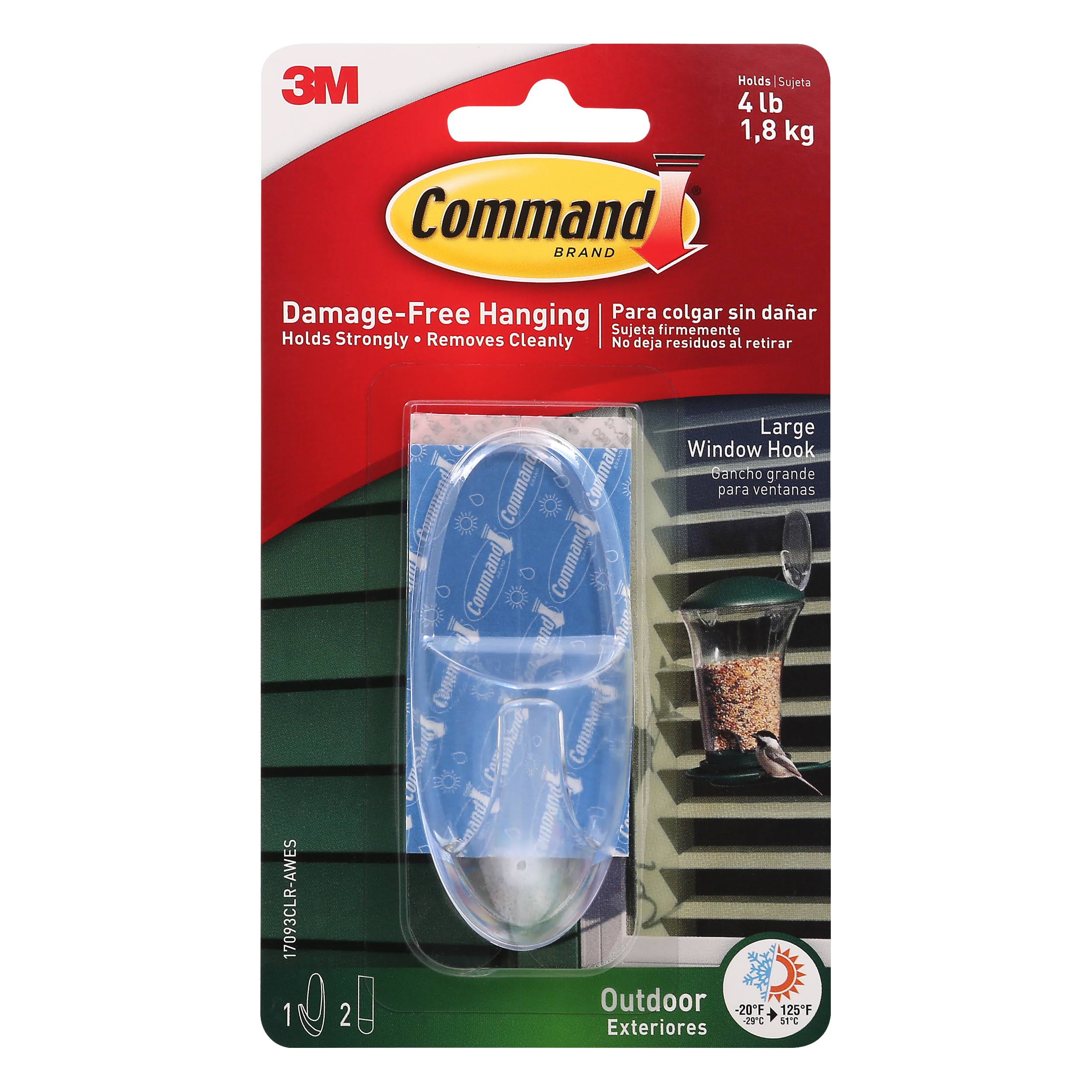 Command Outdoor Large Clear Window Hook with Clear Strips 17093CLR-AW