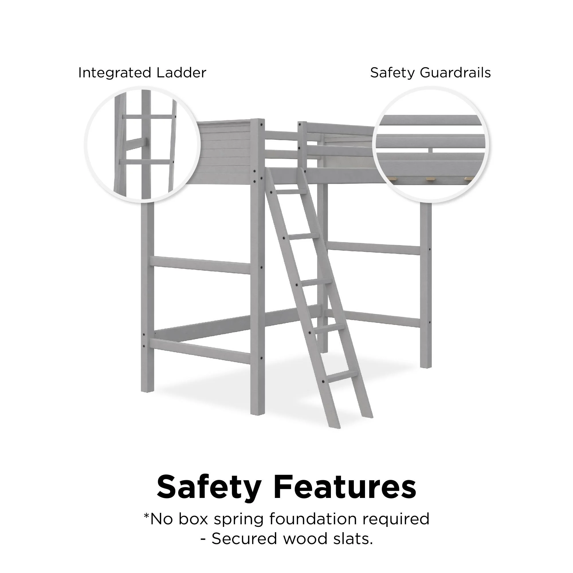 Your Zone Kiarah Twin Loft Bed with Ladder, White