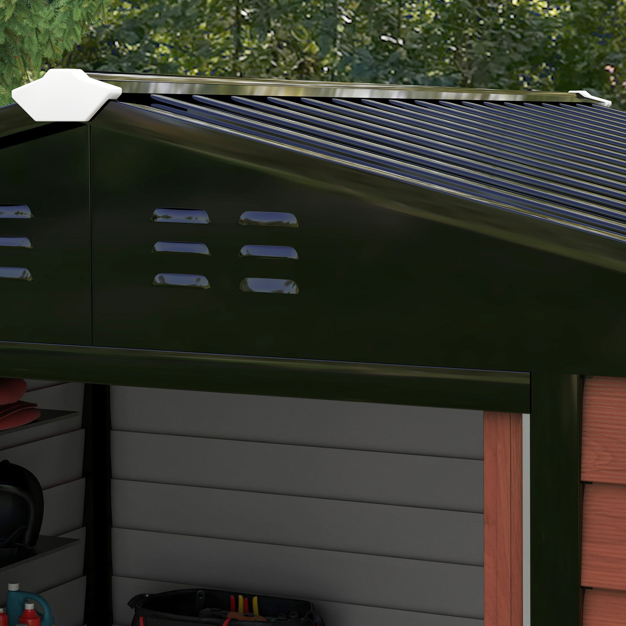 Outsunny Metalen Tuinschuur, Weerbestendig & Roestvrij, Afsluitbaar, 2,40 x 2,06 x 1,98 m, Teak