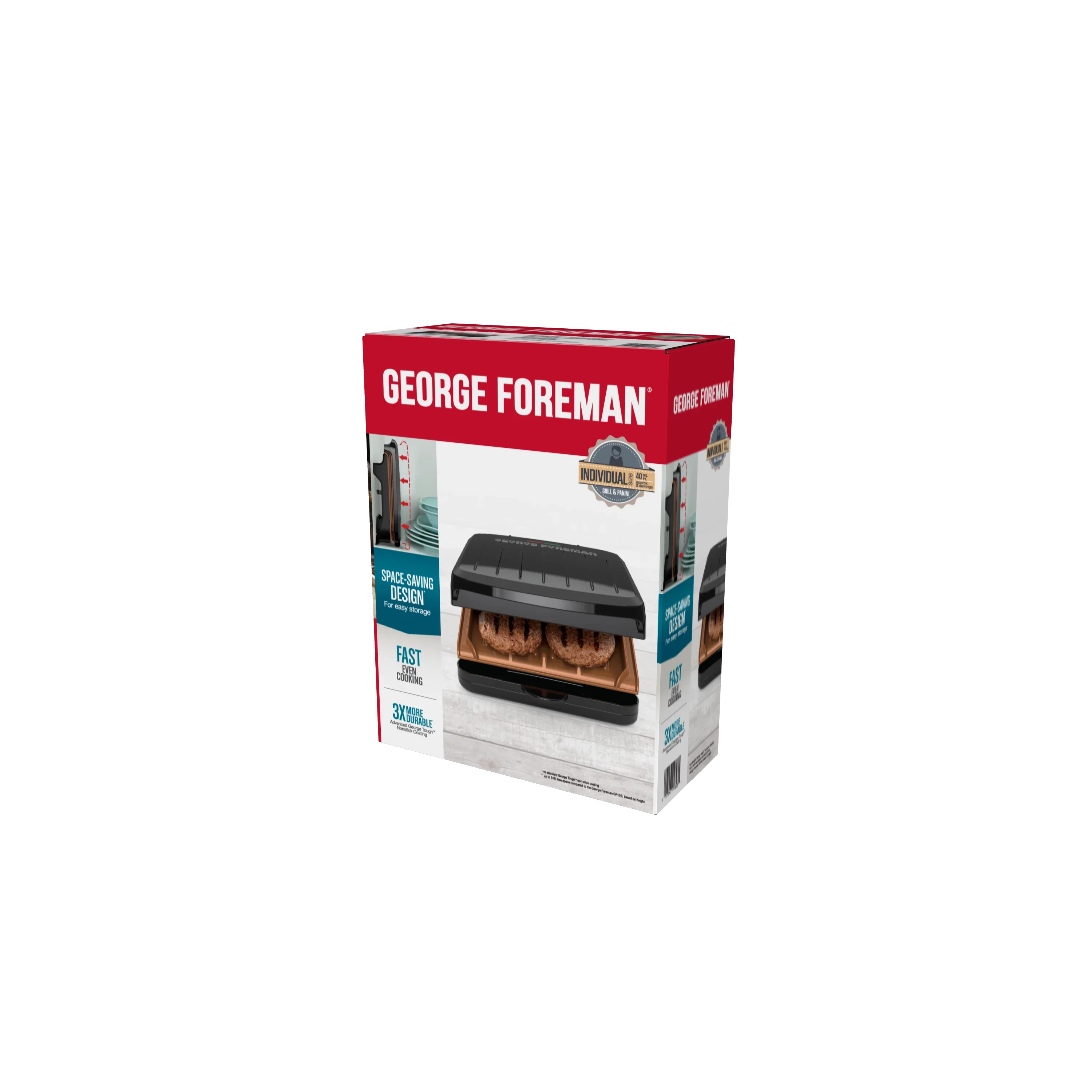 Foreman Electric Indoor Grill and Panini Press, Black with Copper Plates, Serves 2, Classic Plate, GRS040-Series