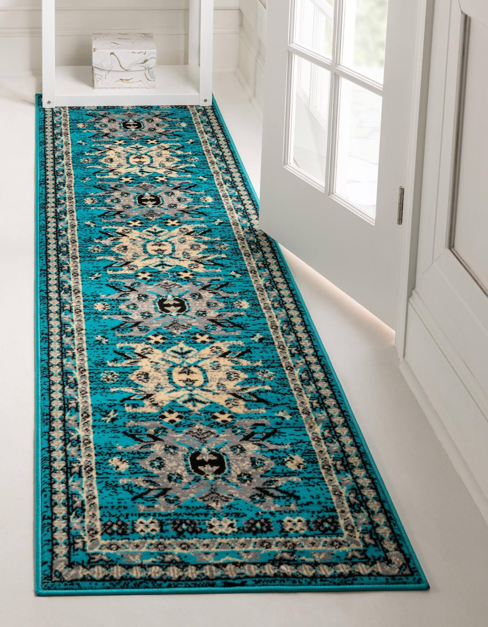 Unique Loom Oasis Taftan Turquoise 3' x 16' 5 Runner Rug