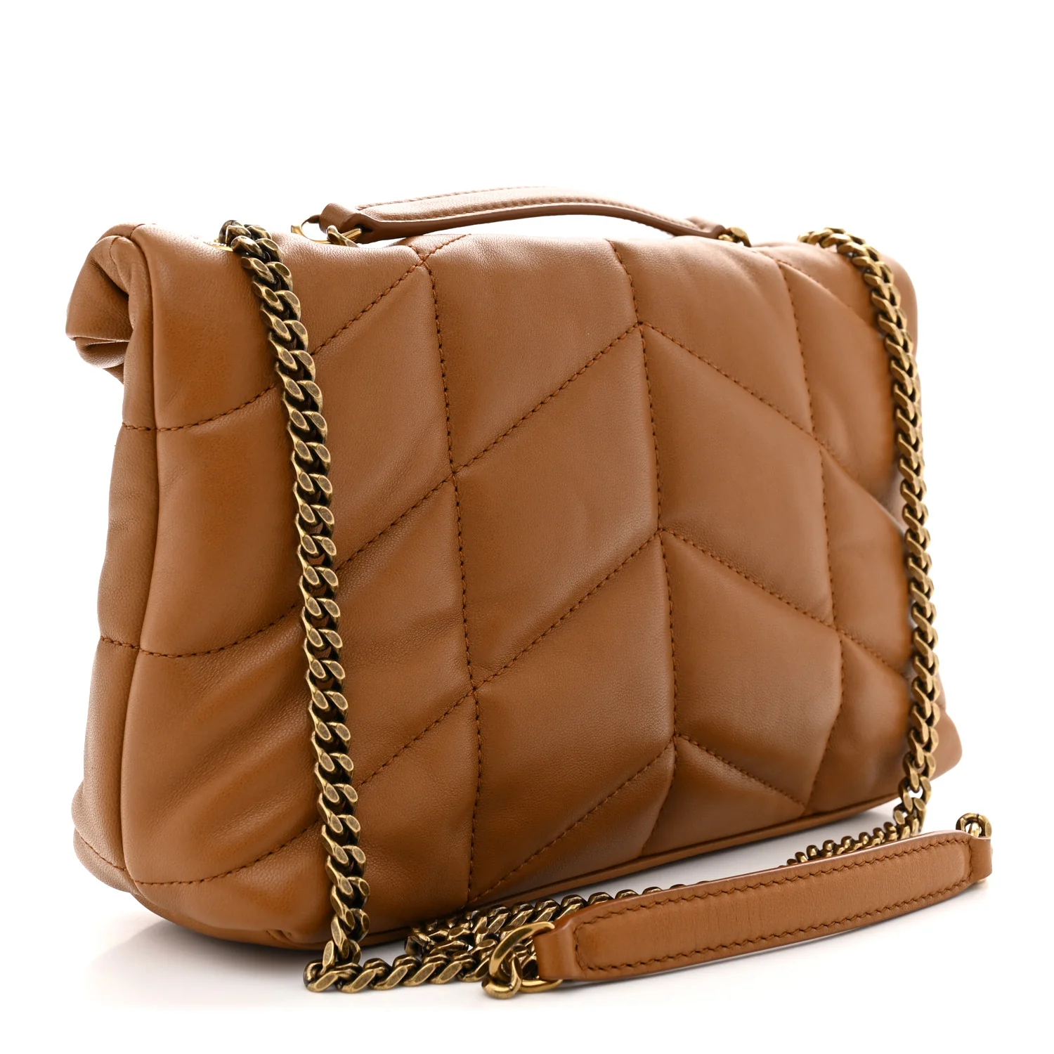 Lambskin Quilted Toy Loulou Puffer Monogram Chain Satchel Miel Dark