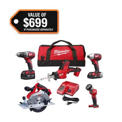 M18 18V Lithium-Ion Cordless Combo Kit (5-Tool) with (1) 3.0Ah and (1) 1.5Ah Battery, (1) Charger, (1) Tool Bag