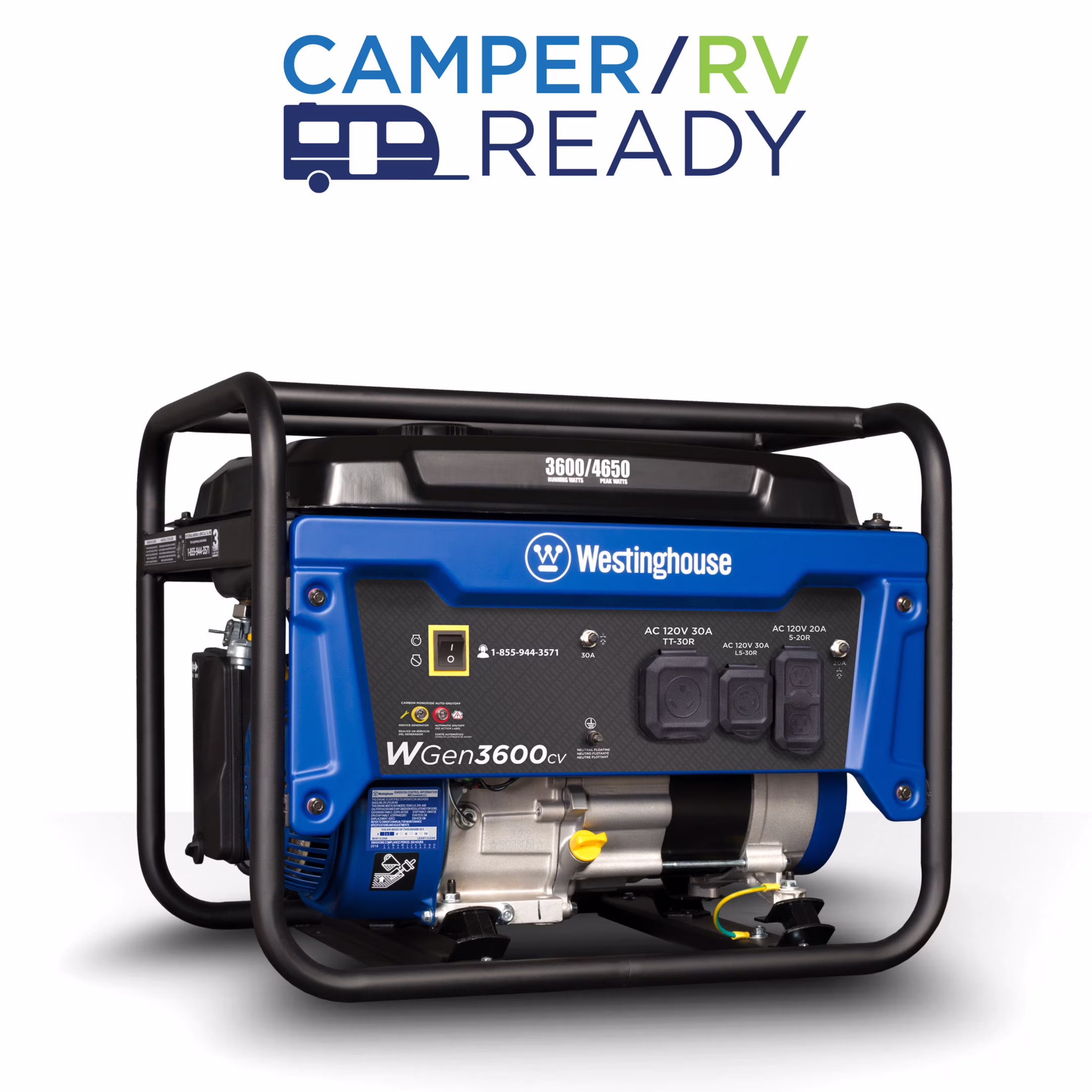4650 Peak Watt Portable Gas Powered Generator, Recoil Start, RV Ready Outlet, CO Sensor