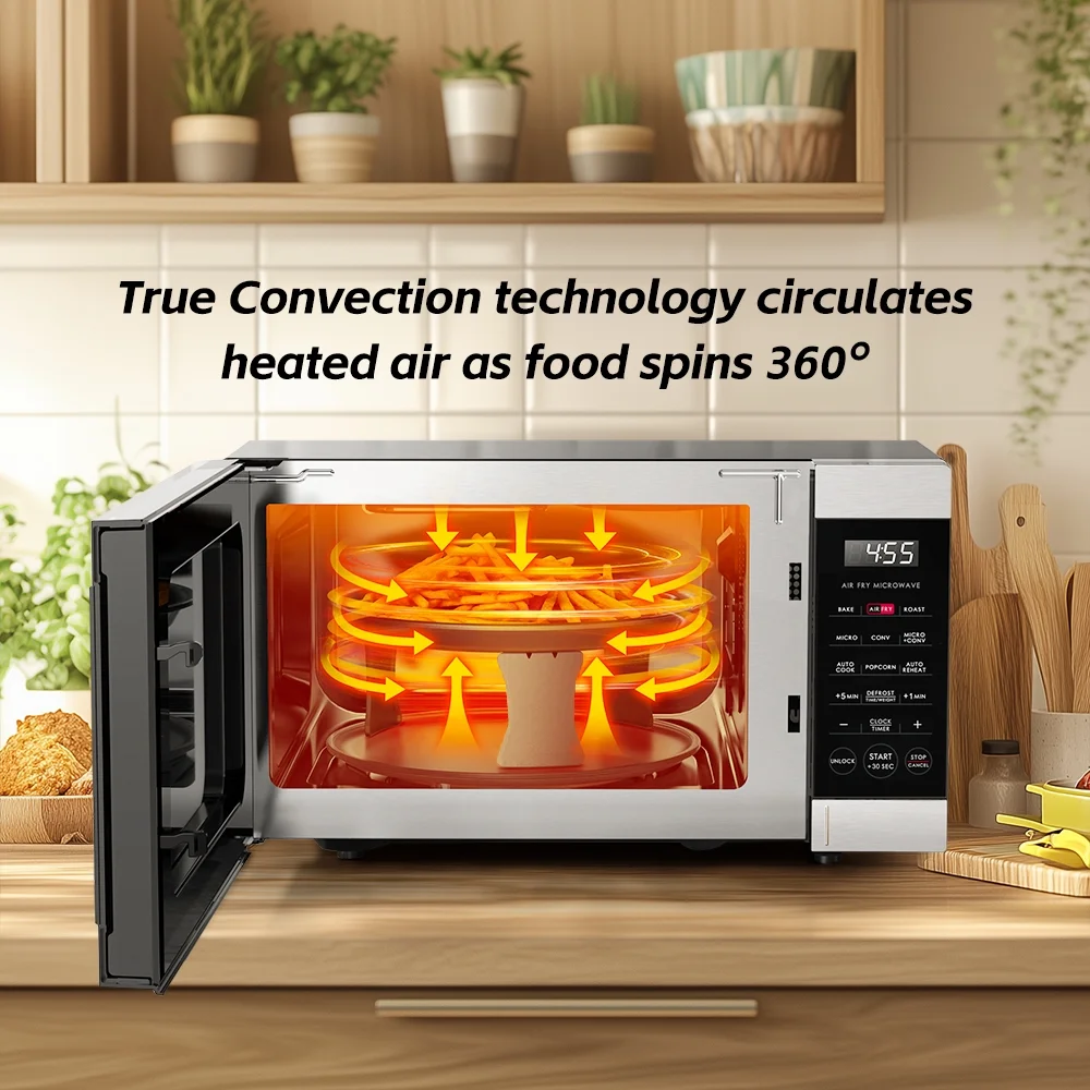0.9 Cu ft Air Fry Countertop Microwave, 900 Watts, Stainless Steel, New - Image 10