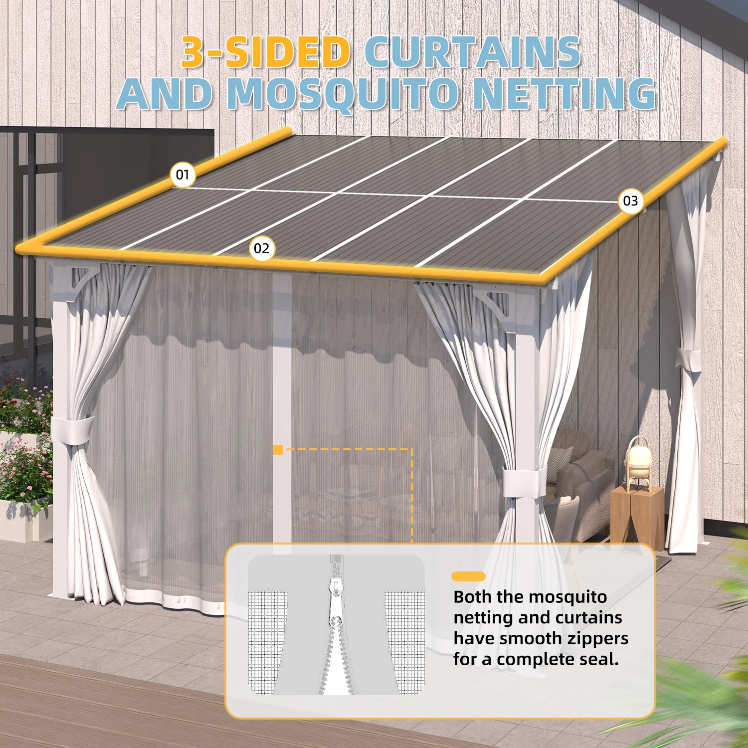 AECOJOY 10'x8' Wall Gazebo with Curtains and Mosquito Netting, White