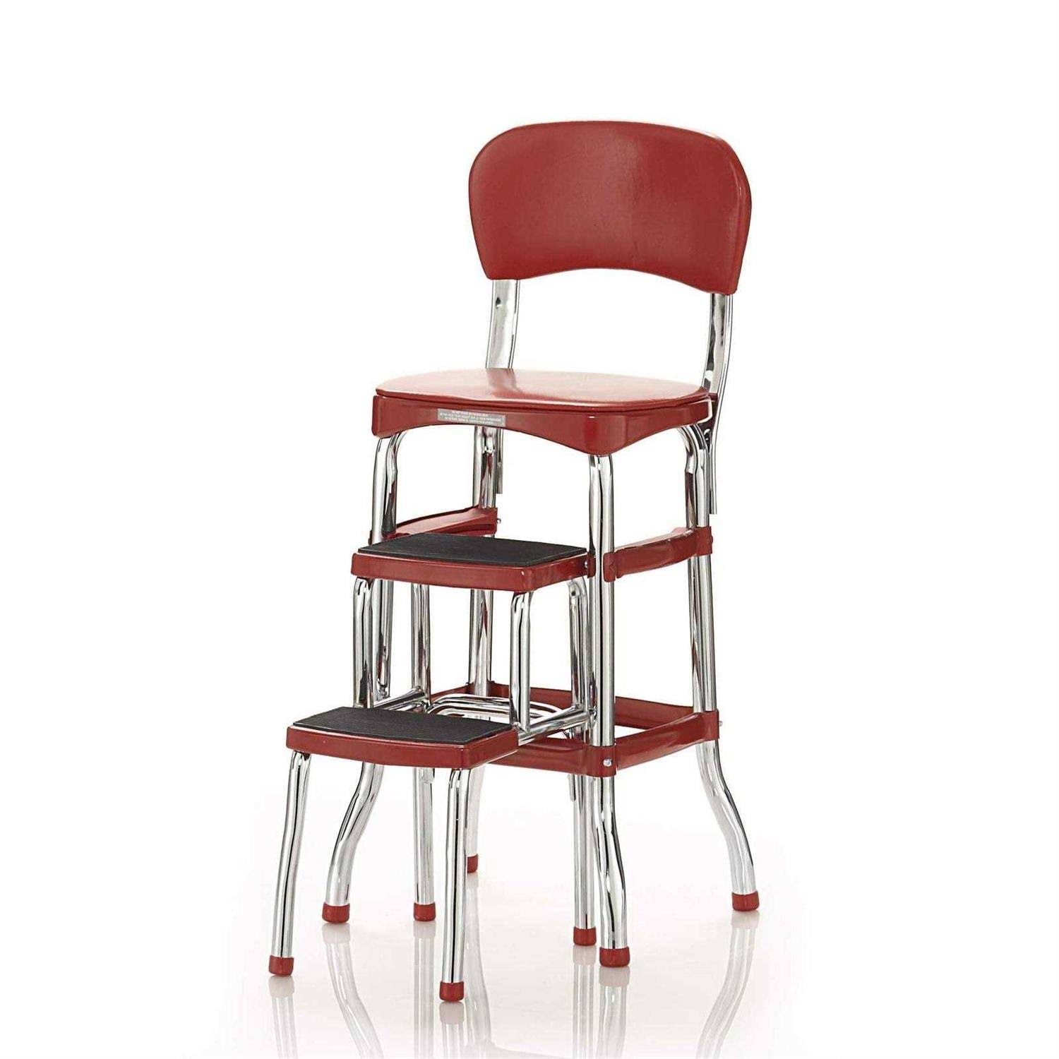 Cosco 11120RED1E Retro Counter Chair/Step Stool. Red-Instock