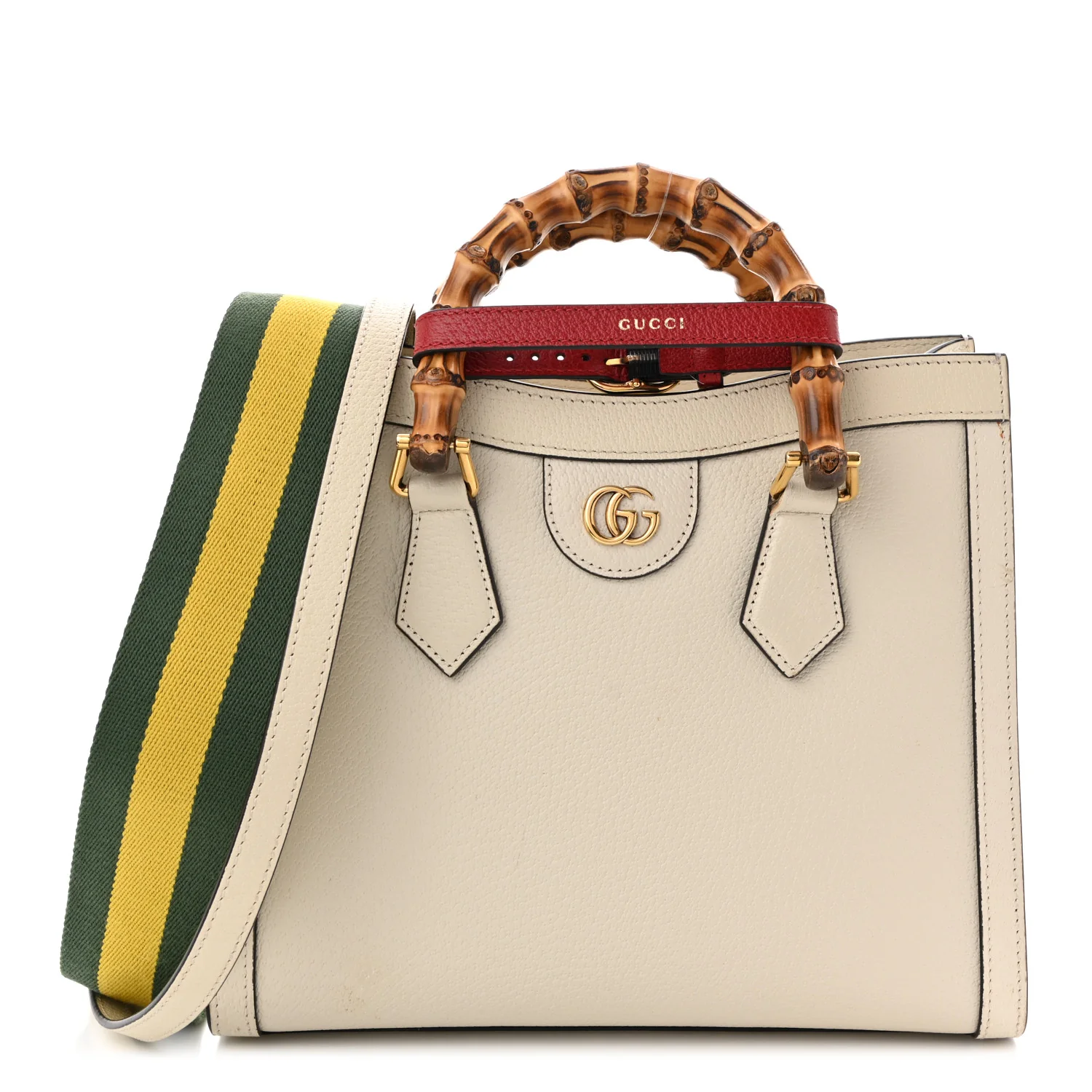 Textured Dollar Calfskin Web Small Diana Tote Bag Mystic White