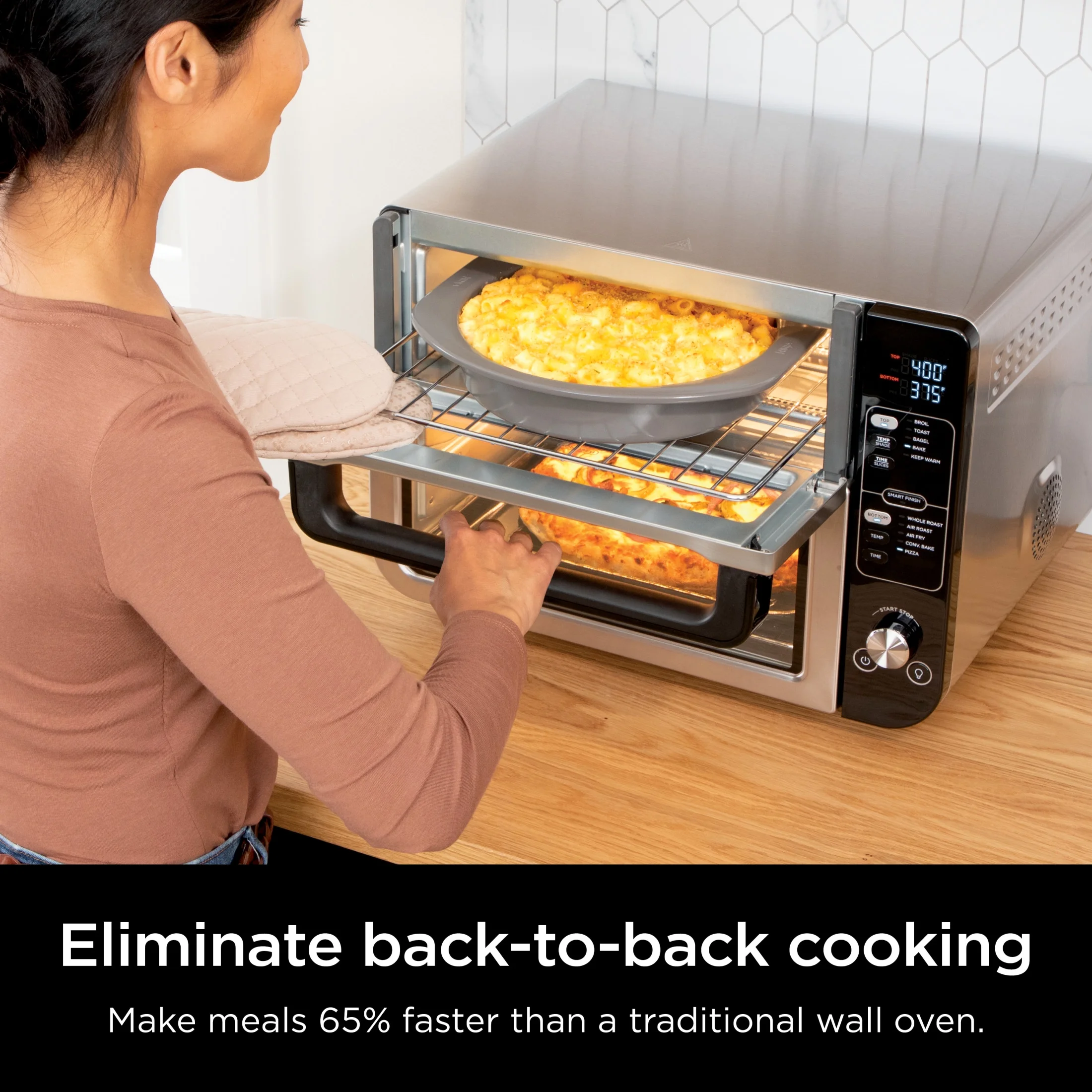 10-in-1 Air Fryer, Double Door Toaster Oven with FlexDoor, FlavorSeal Smart Finish, Rapid Top Convection and Air Fry Bottom, Bake, Toast, Air Fry, Pizza and More, Stainless Steel, DCT400 - Image 5