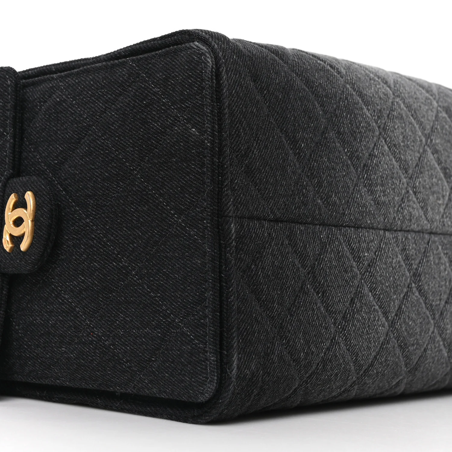 Washed Denim Quilted Medium Chanel 25 Handbag Black