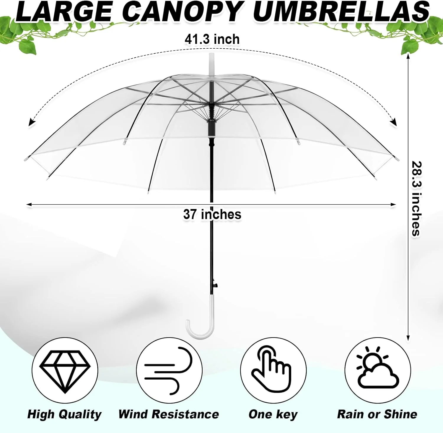 60 Pack Clear Wedding Umbrellas Bulk Transparent Auto Open Stick Umbrellas Windproof Waterproof Large Canopy Umbrella with White European J Hook Handle for Wedding Bride Groom Photography Golf Outdoor