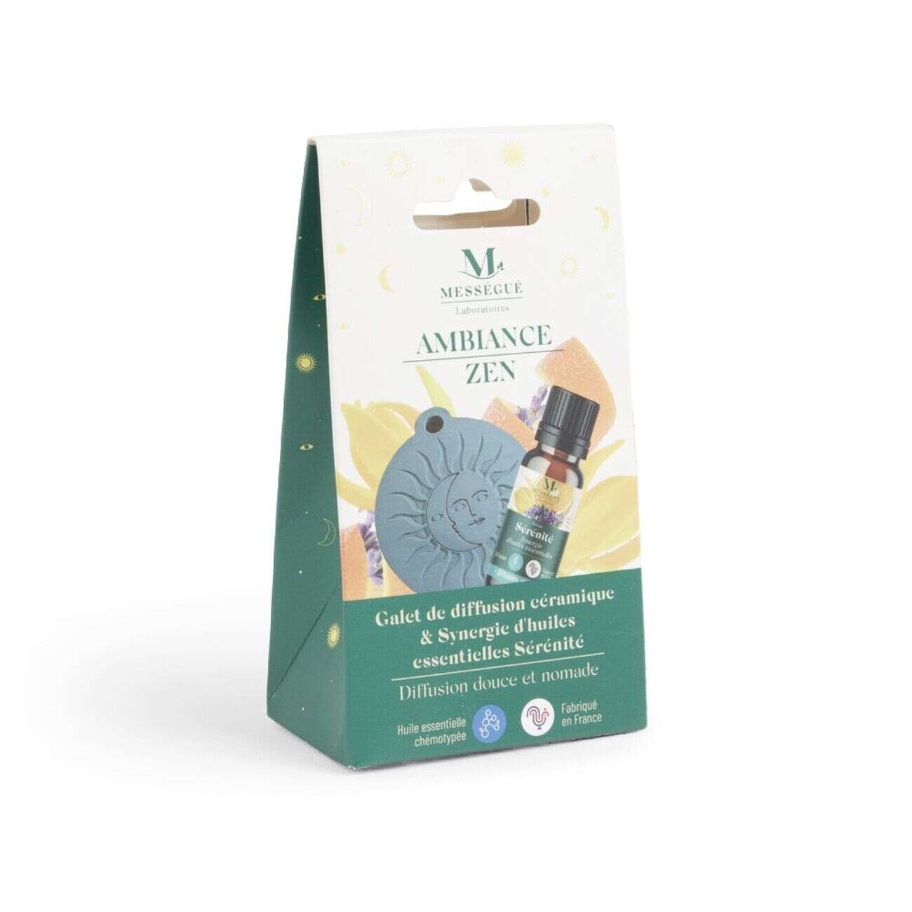 Galet diffusion céramique et synergie huiles essentielles sérénité Mességué