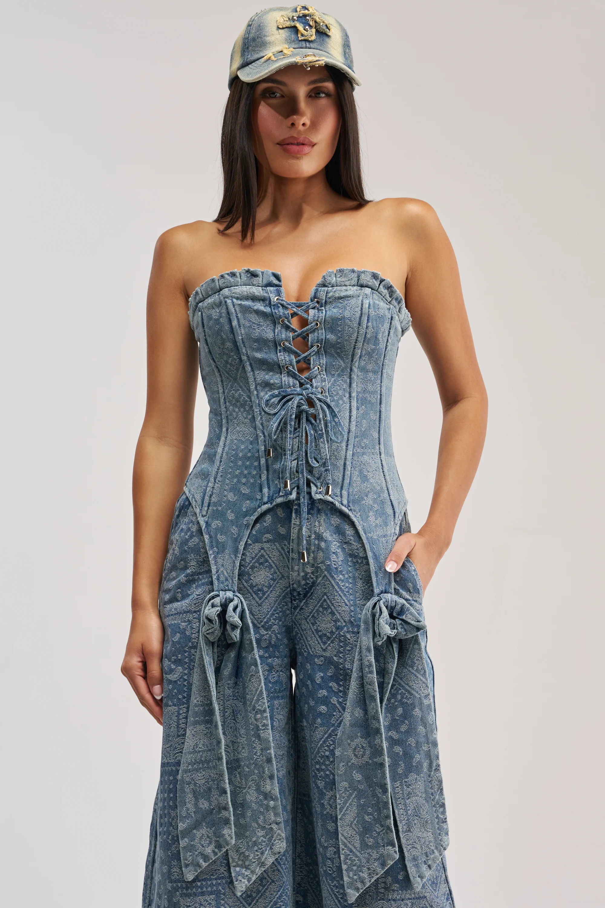 DREAMING BIG PAISLEY DENIM CORSET - Akira Store