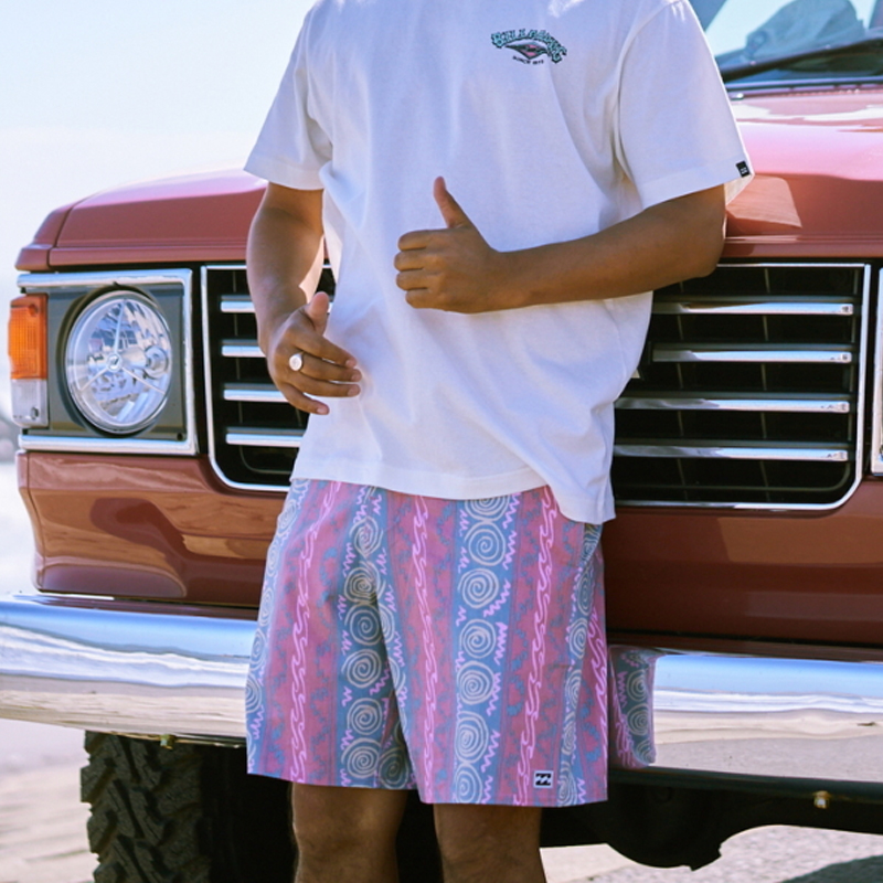 Short de plage/surf d'été pour homme à motif rétro vague