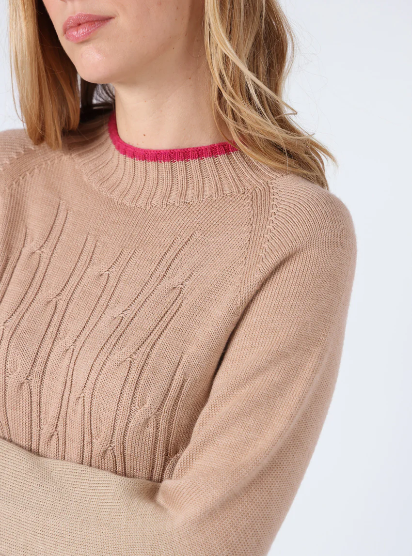Pull femme en laine mérinos beige chaud