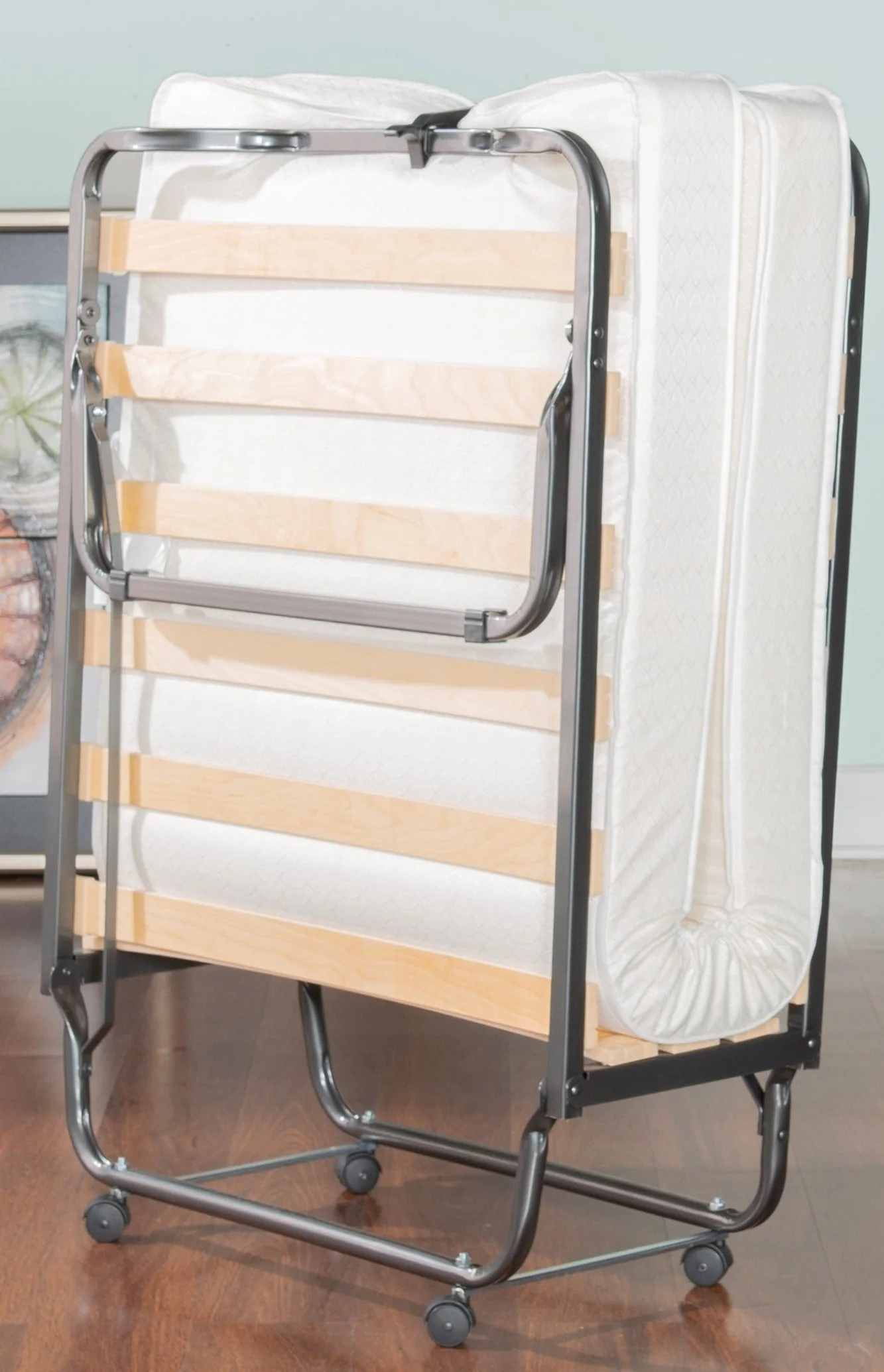 Luxor Folding Rollaway Guest Bed with 4" Foam Mattress with Memory Foam Layer, Single Size Image 7