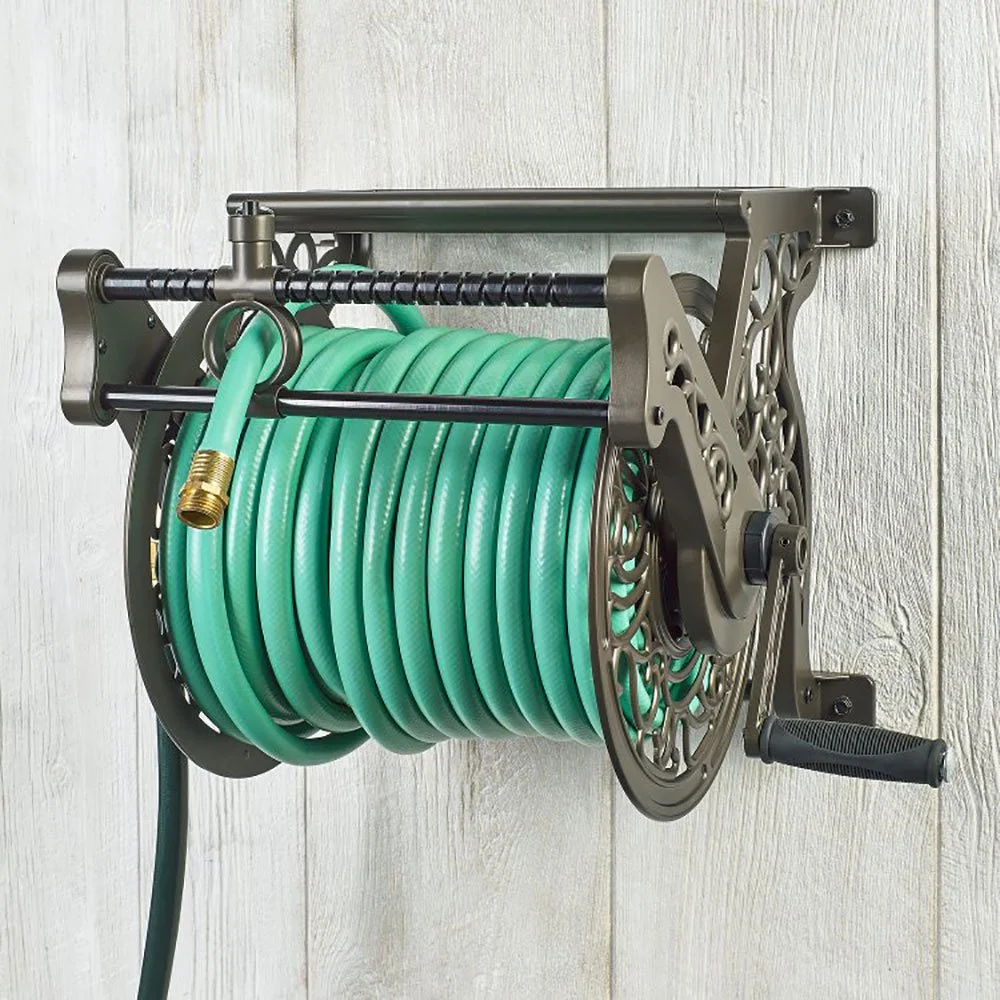 Liberty Garden Wall Mounted Heavy Gauge Aluminum Hanging Hose Reel with Guide