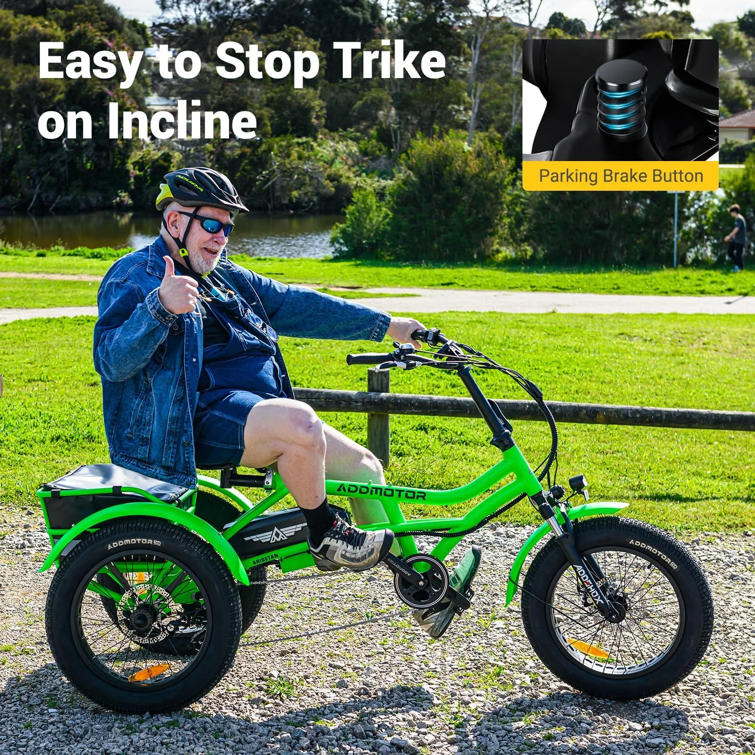 M-360II Semi-Recumbent Electric Trike, 85MI, Fat Tire 3 Wheel Electric Bike for Adults, 750W 48V 20Ah Electric Tricycle for Seniors, 20" Electric Trike with Speed Differential, Green(Standard/Green) - Image 8