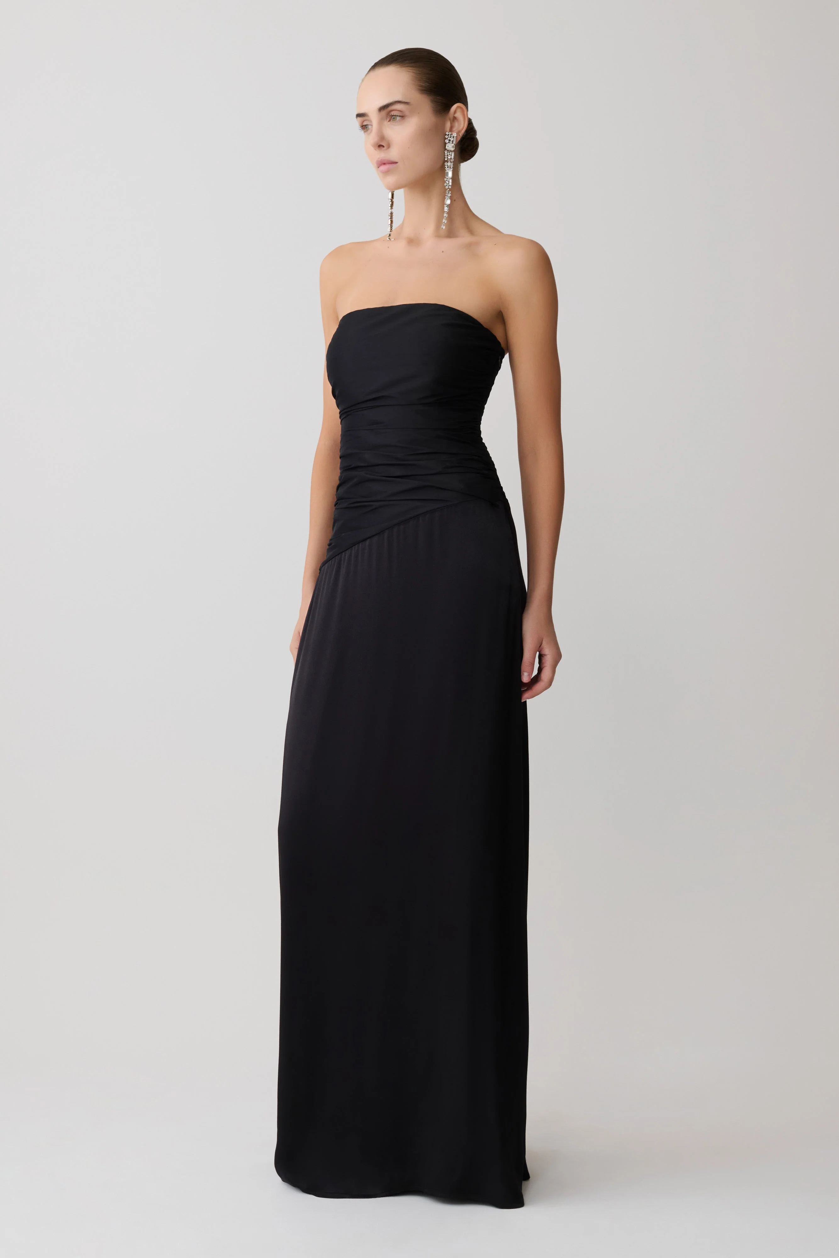 Serena Strapless Taffeta Maxi Dress - Black