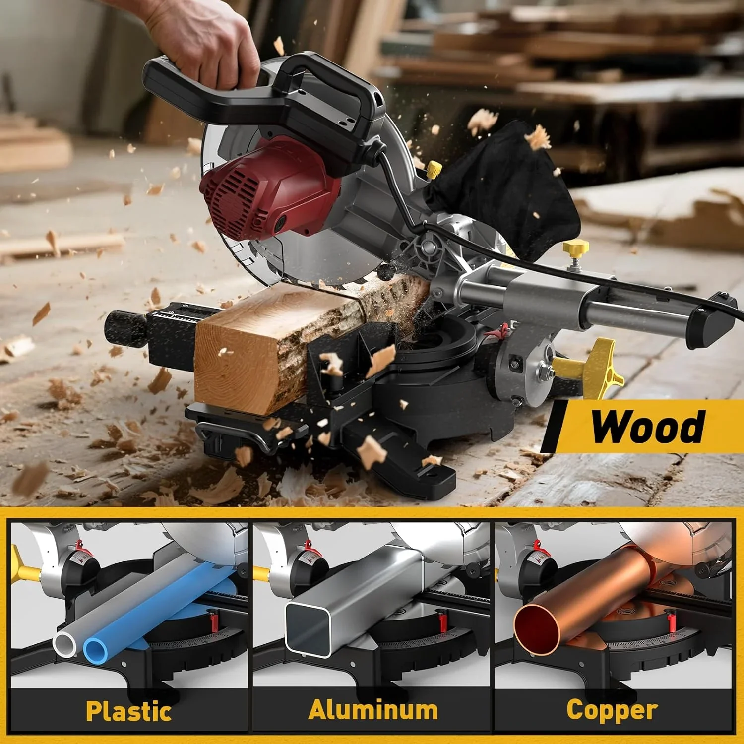 MarvTool 10-inch Sliding Compound Miter Saw Single Bevel 0-45�� with Extension Table 36T Blade