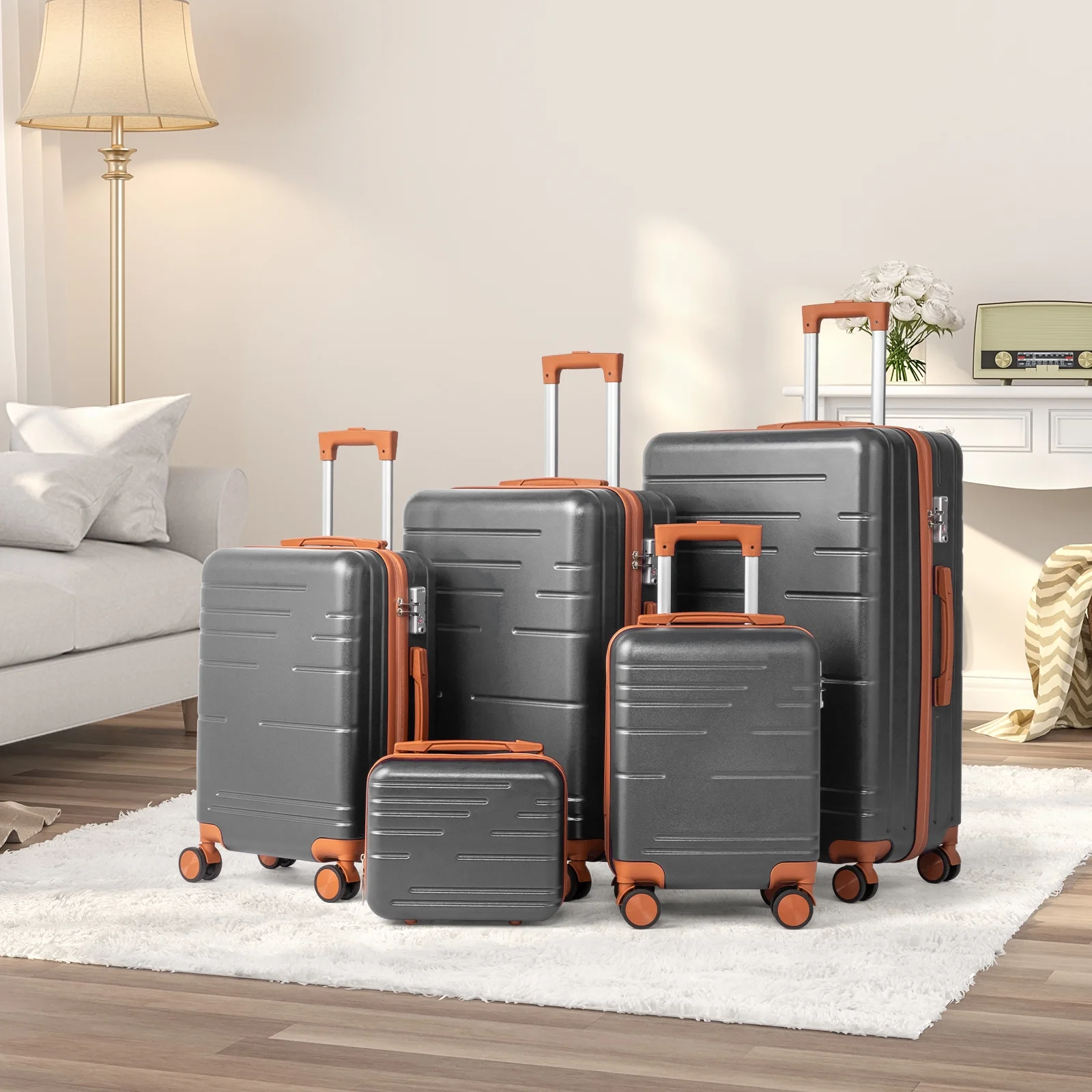 Zimtown Luggage 3 Piece Set Suitcase ABS Hardside Lightweight with TSA Lock Spinner Wheels, Beige