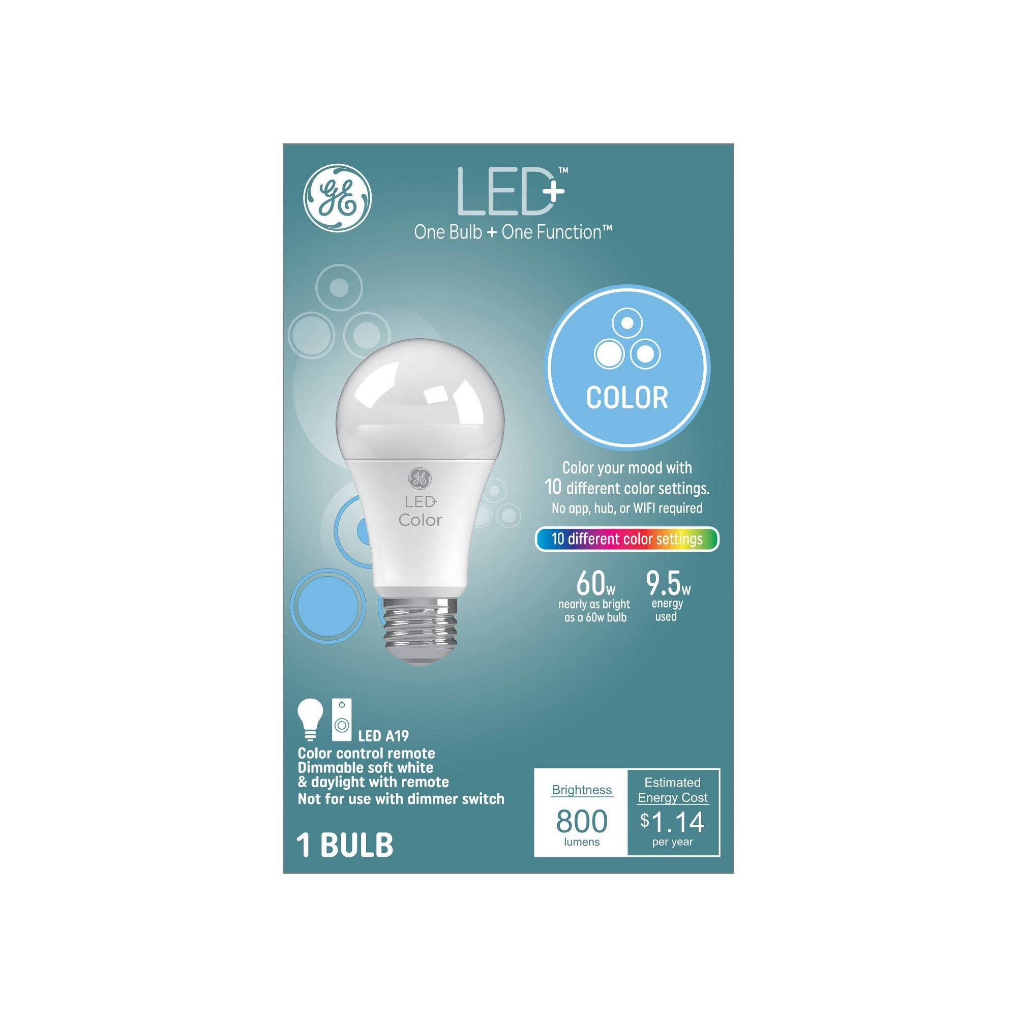 GE LED+ Color Changing LED Light Bulb A19 Bulb, 9.5 Watts