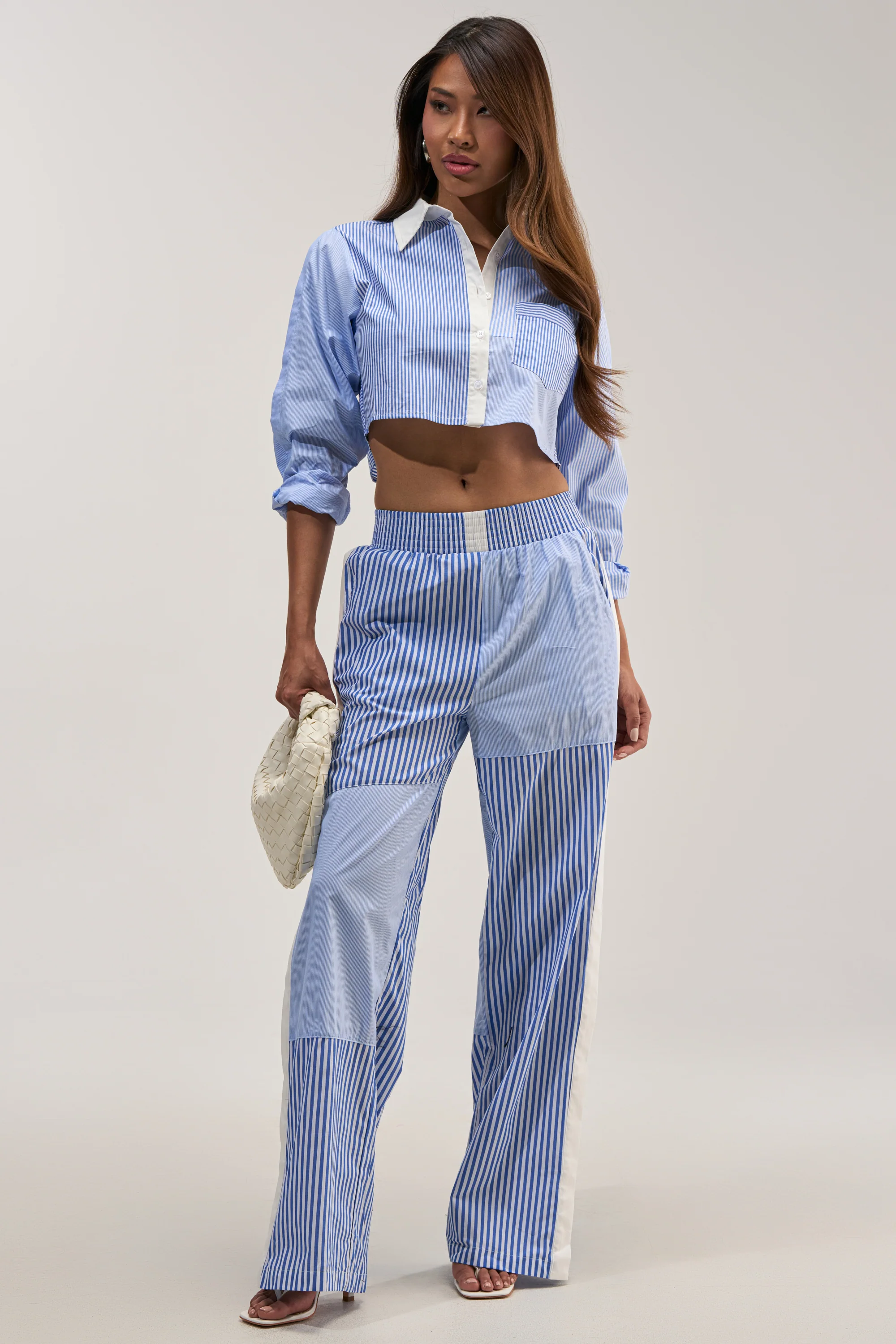 REESE MIXED STRIPE POPLIN WIDE LEG PANT - Akira Store