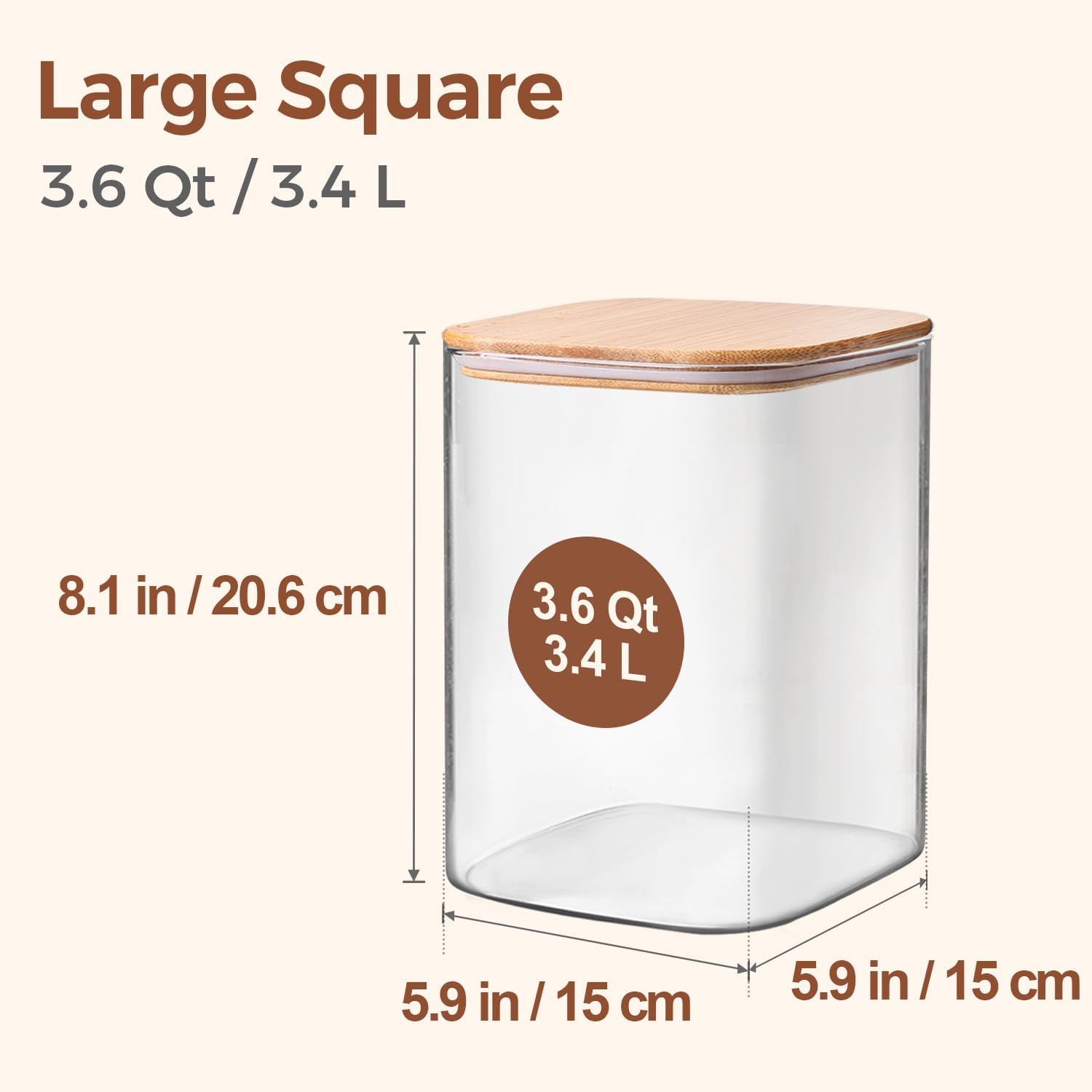 ComSaf Glass Storage Jars with Bamboo Lids 3.6 Qt 2 Pack Large Wide Mouth