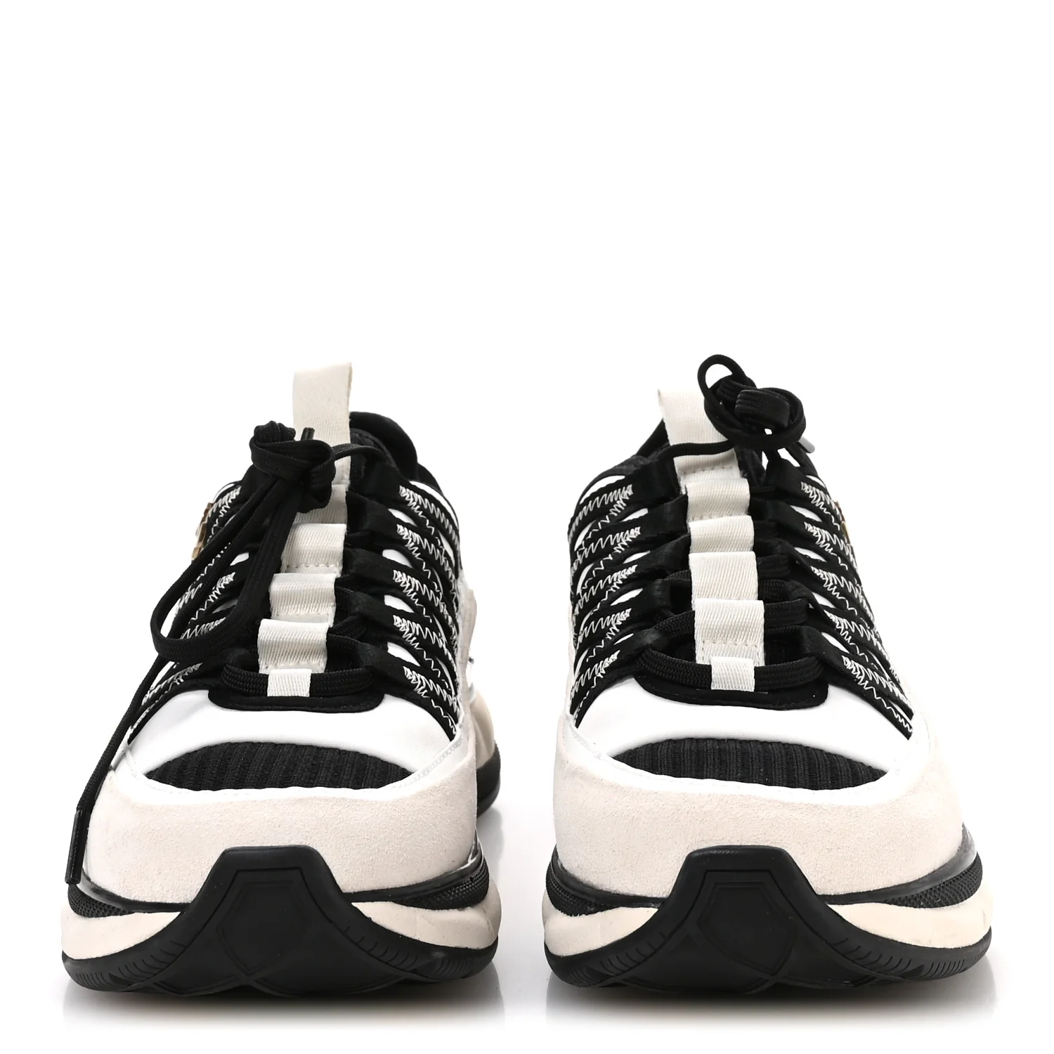 Fabric Suede Calfskin Sneakers 38 White Black