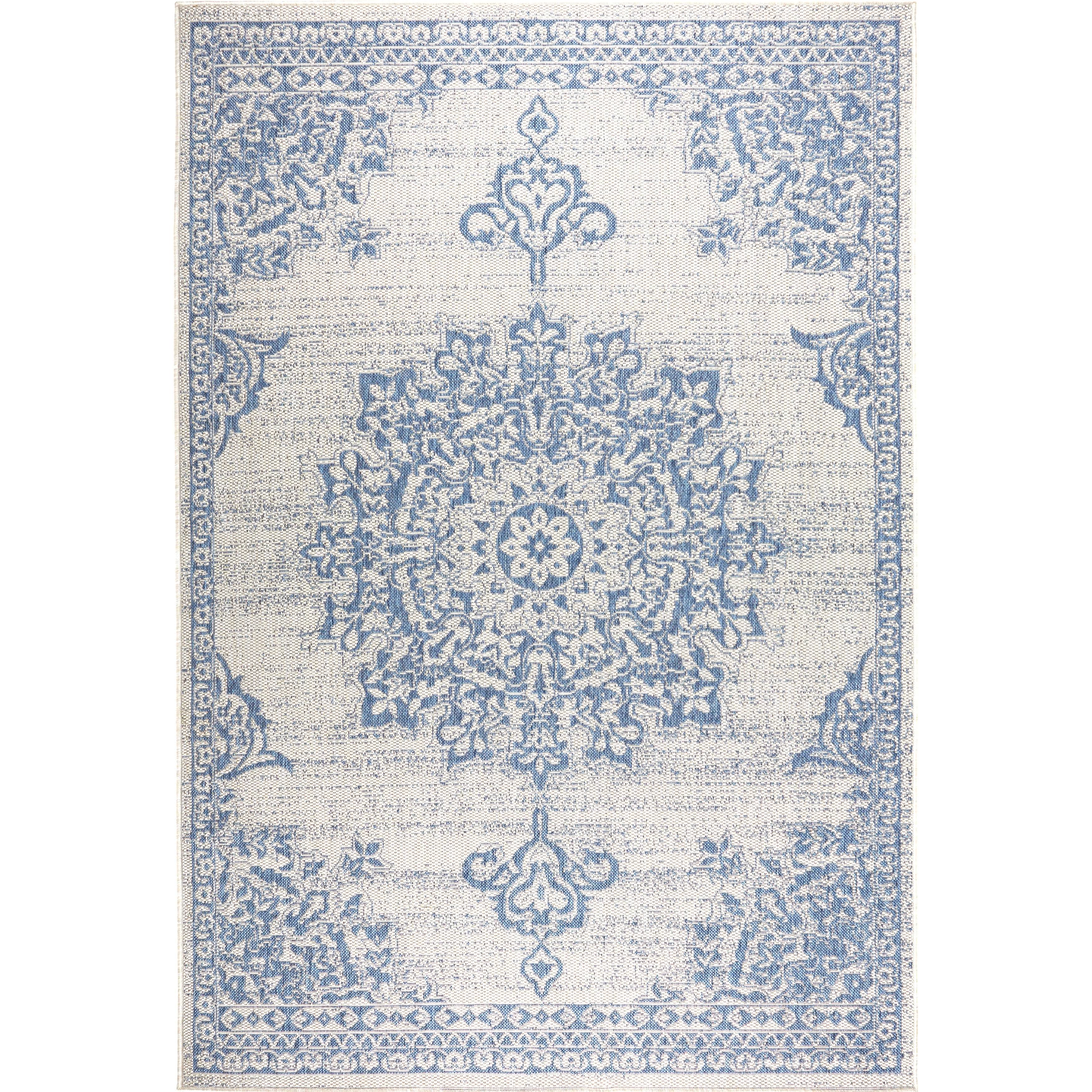Nicole Miller New York Patio Country Azalea Transitional Medallion Indoor/Outdoor Area Rug, Grey/Blue, 1'9