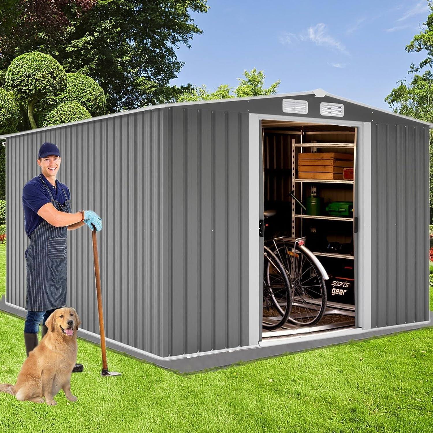 Morhome Sheds & Outdoor Storage8 x 6 ft Outdoor Storage Shed Metal Garden Tool Shed Outside Sheds & Outdoor Storage Galvanized Steel with Lock