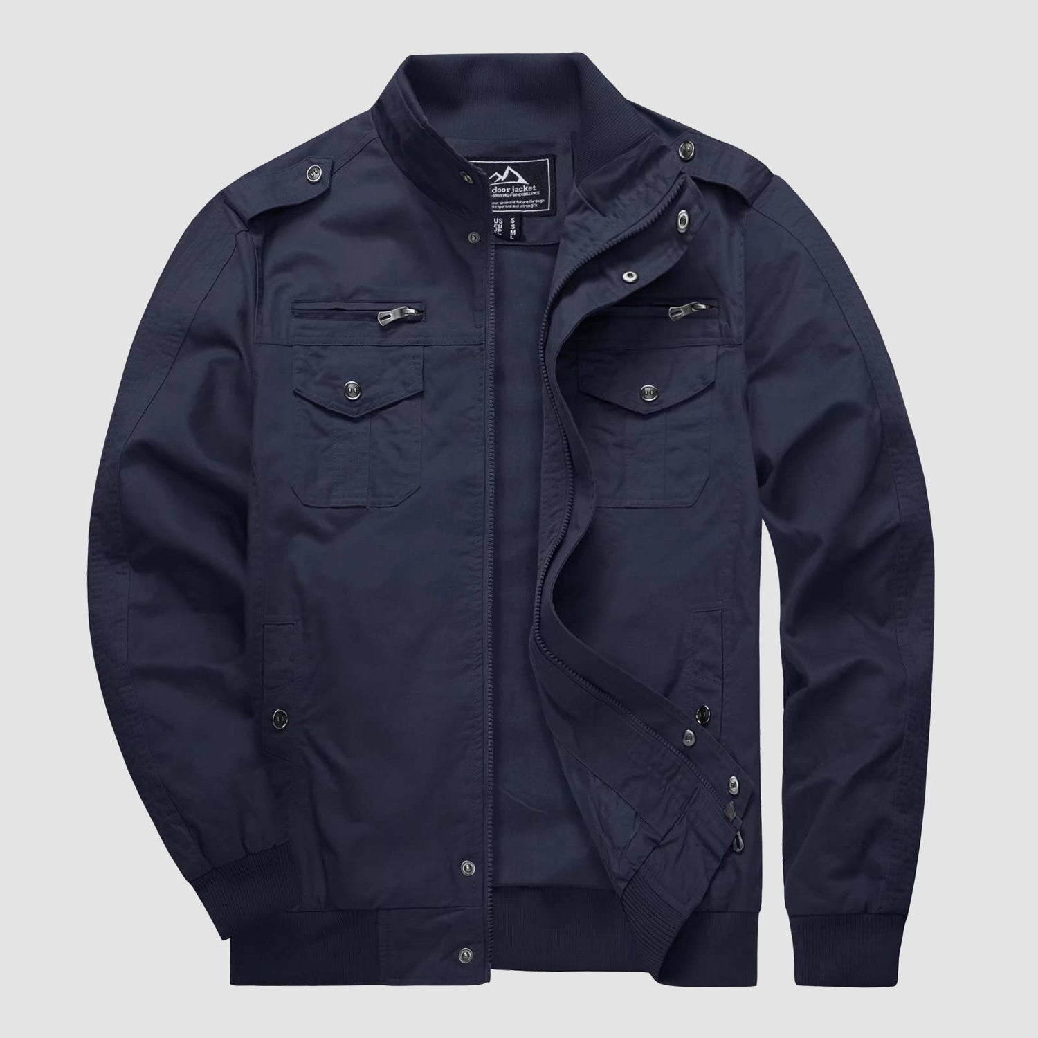 Veste décontractée pour homme, veste cargo tactique légère à col montant, veste de combat