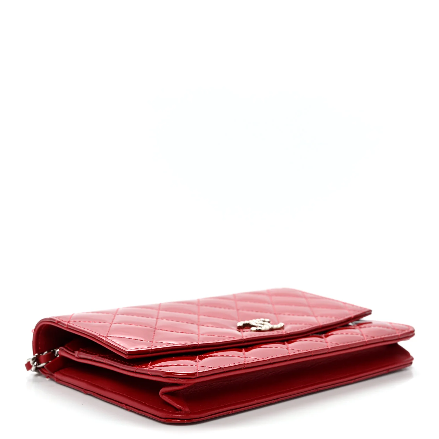 Patent Quilted Brilliant Wallet On Chain WOC Red