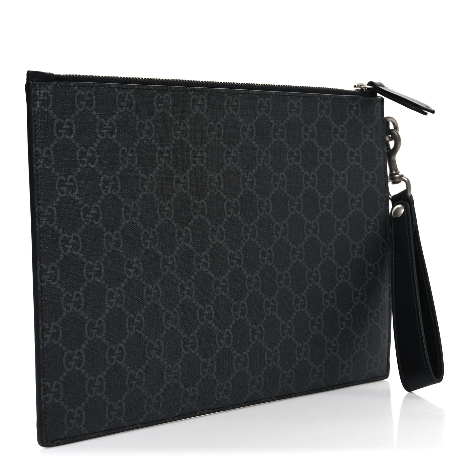 GG Supreme Monogram Kingsnake Zip Wristlet Pouch Black Grey