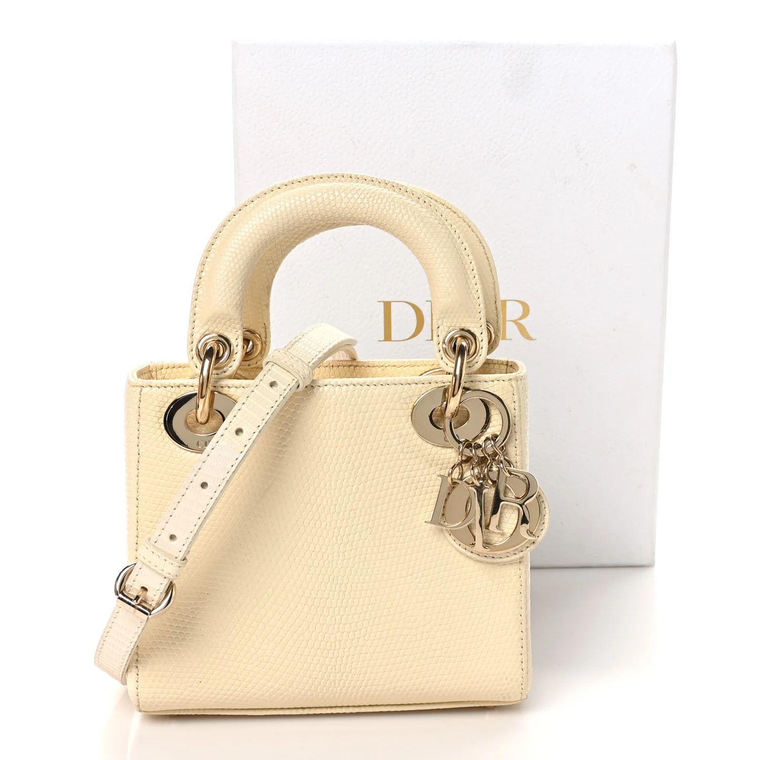 Lizard Mini Lady Dior White