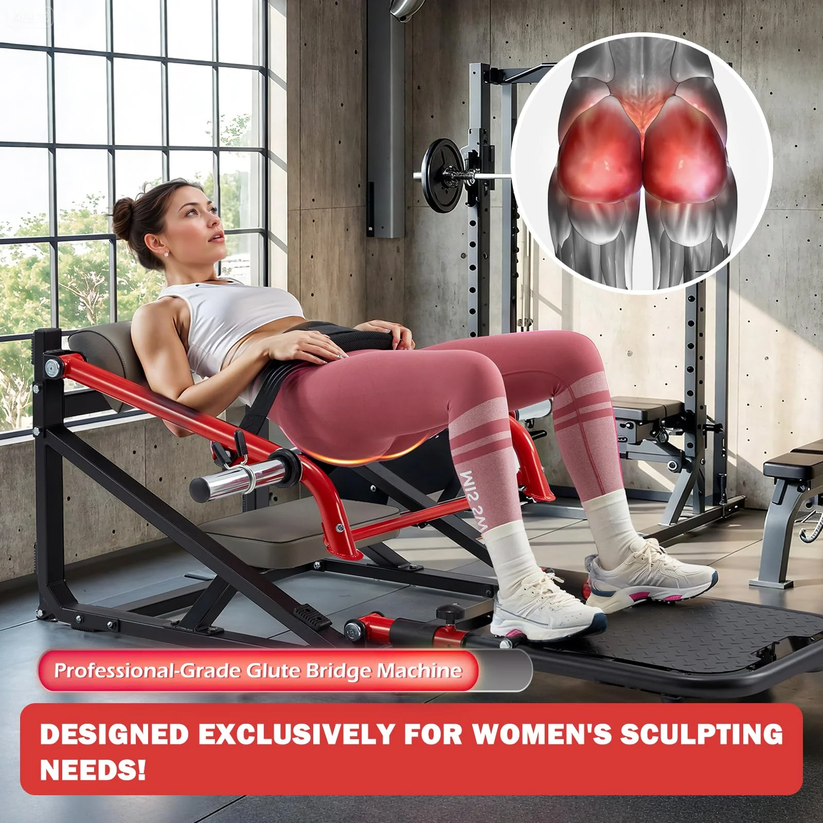 AECOJOY Hip Thrust Machine with Adjustable Footboard, 800LBS Plate-Loaded Glute Bridge Machine