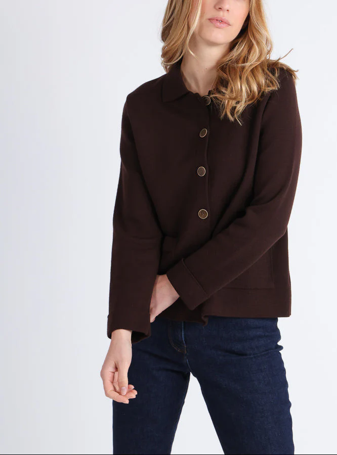Veste femme en laine merinos marron