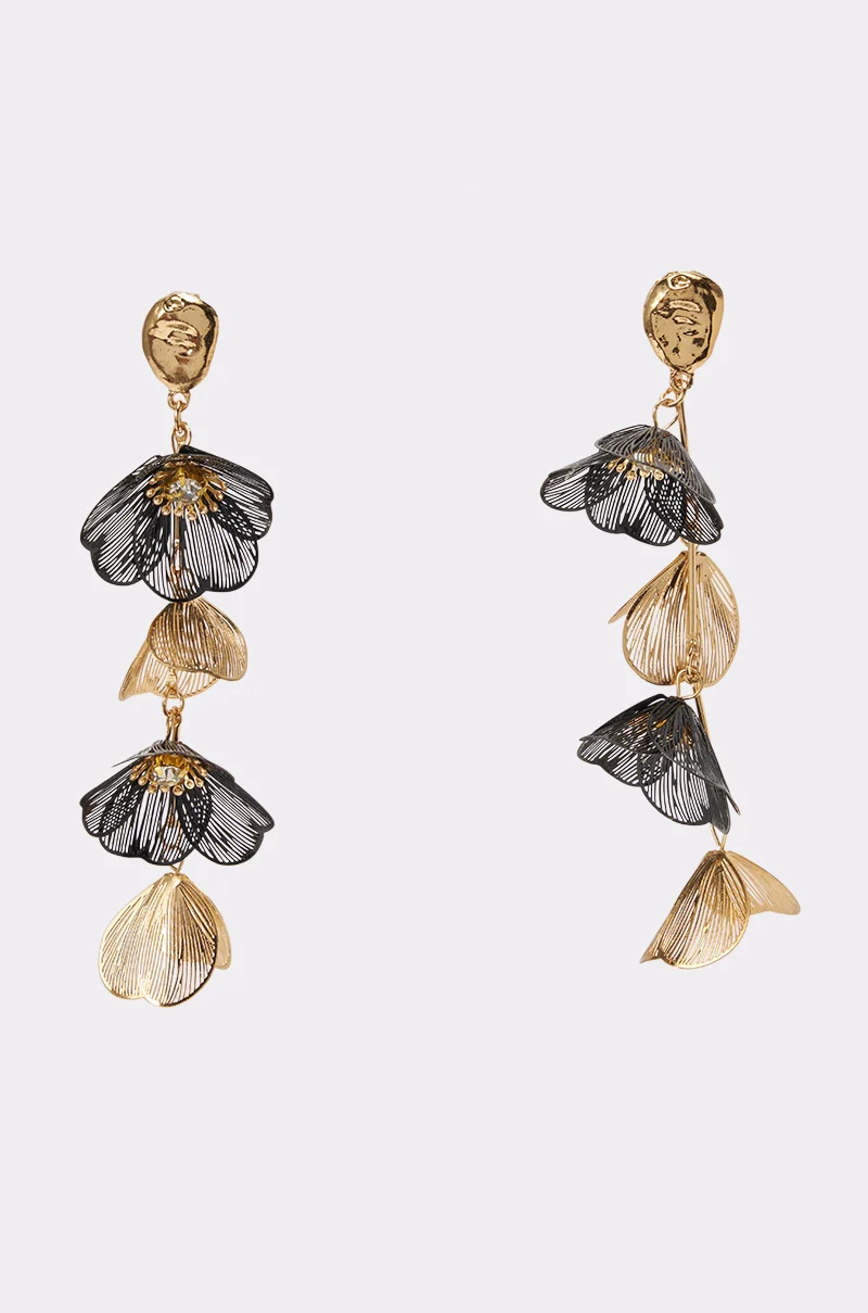 TWO-TONE FLORAL DROP EARRINGS - Akira Store