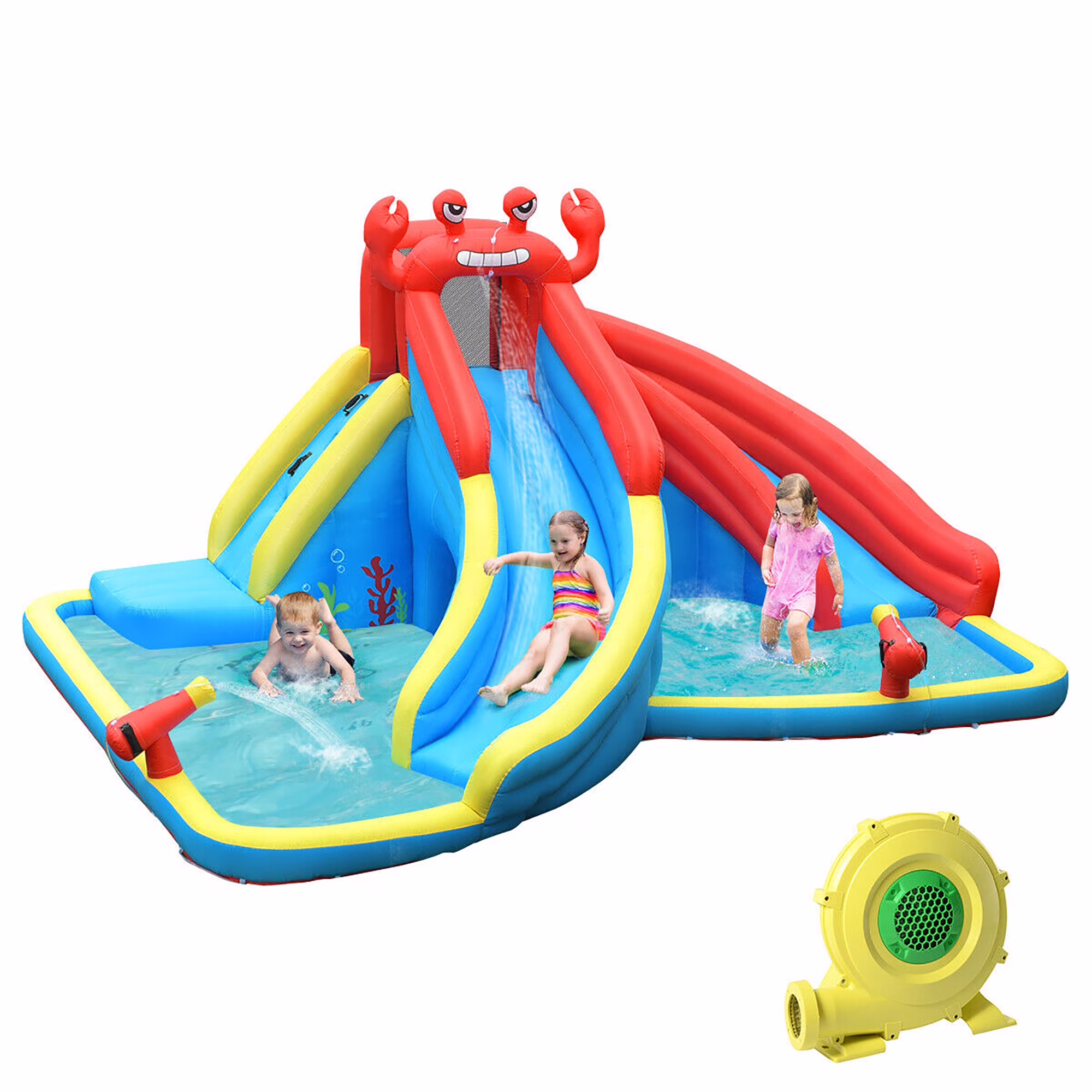 Costway Inflatable Water Slide Crab Dual Slide Bounce House Splash Pool with 950W Blower
