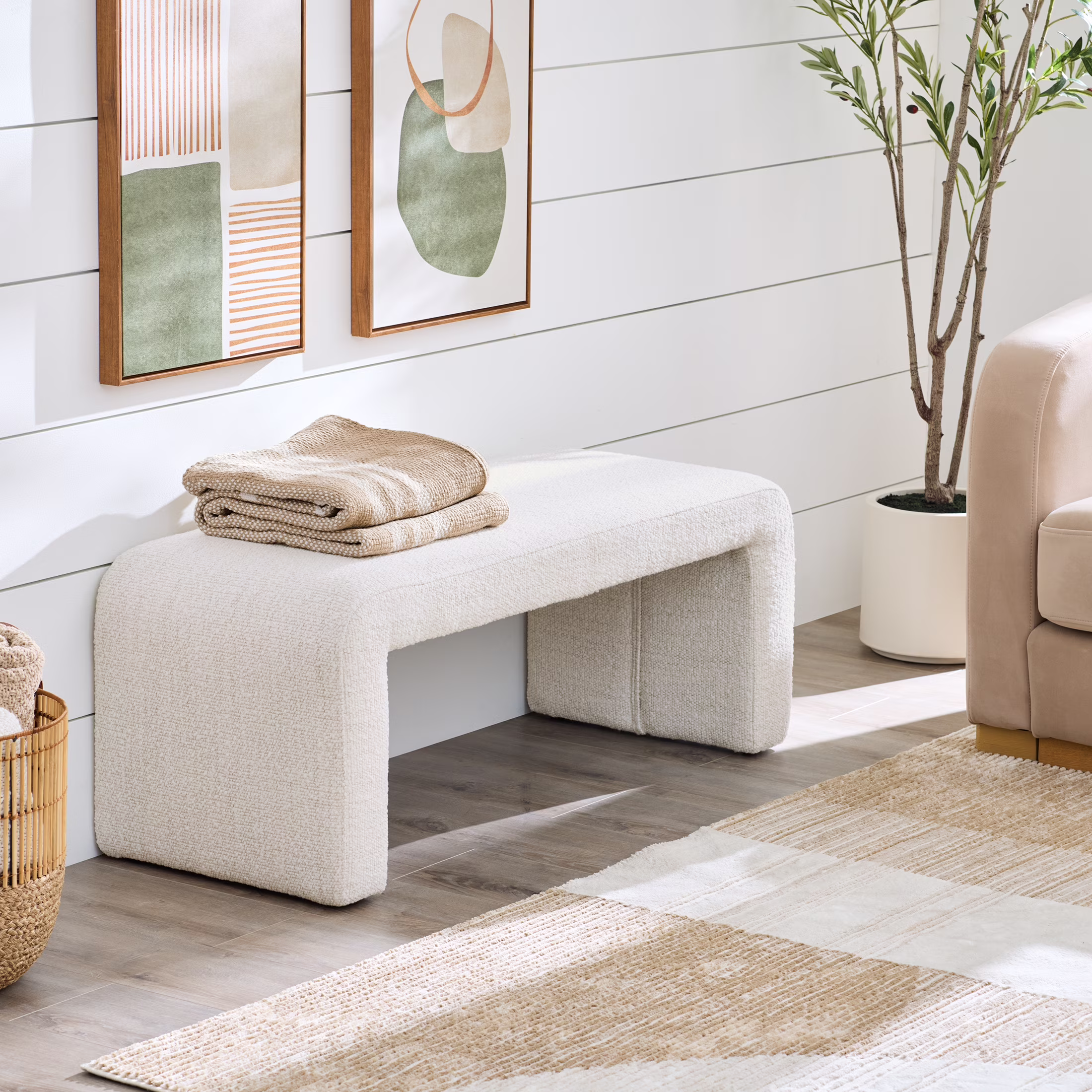Better Homes & Gardens Juliet Velvet Waterfall Bench, Beige