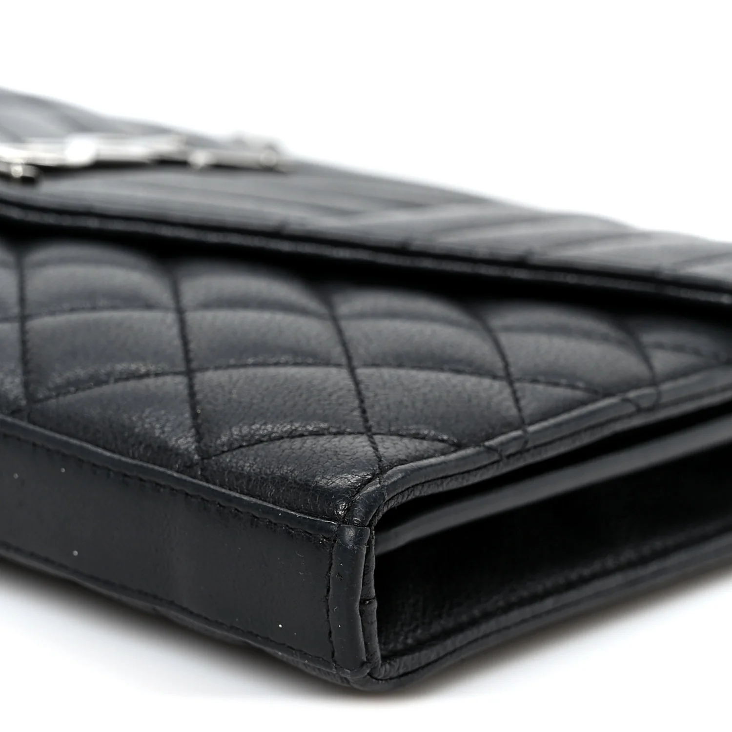 Sheepskin Tri-Quilt Monogram Envelope Chain Wallet Black